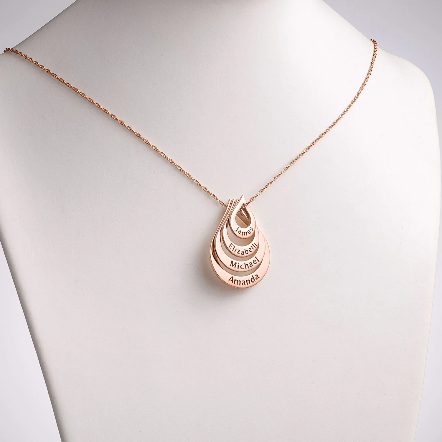 14K Rose Gold over Sterling Nesting Teardrop with Names Necklace - 4 Names - Image 2
