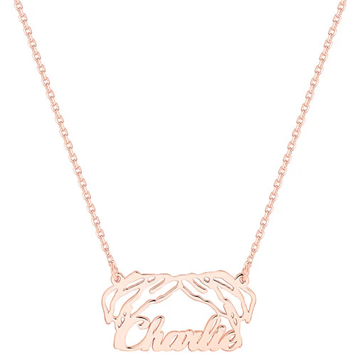 Rose Gold over Sterling Personalized Puppy Ears Necklace - Image 4
