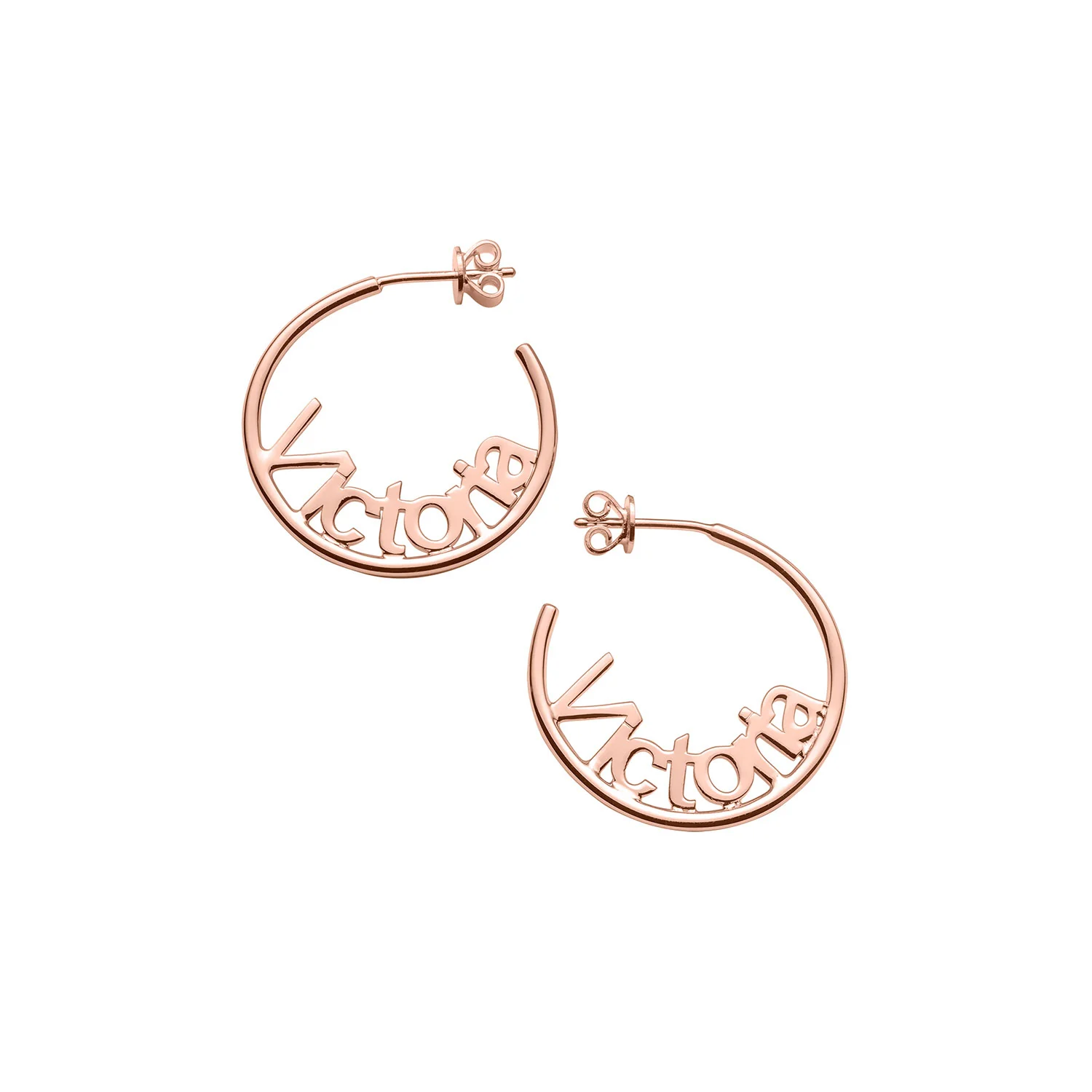 Personalized 14K Rose Gold over Sterling Nameplate Small Post Hoop Earrings