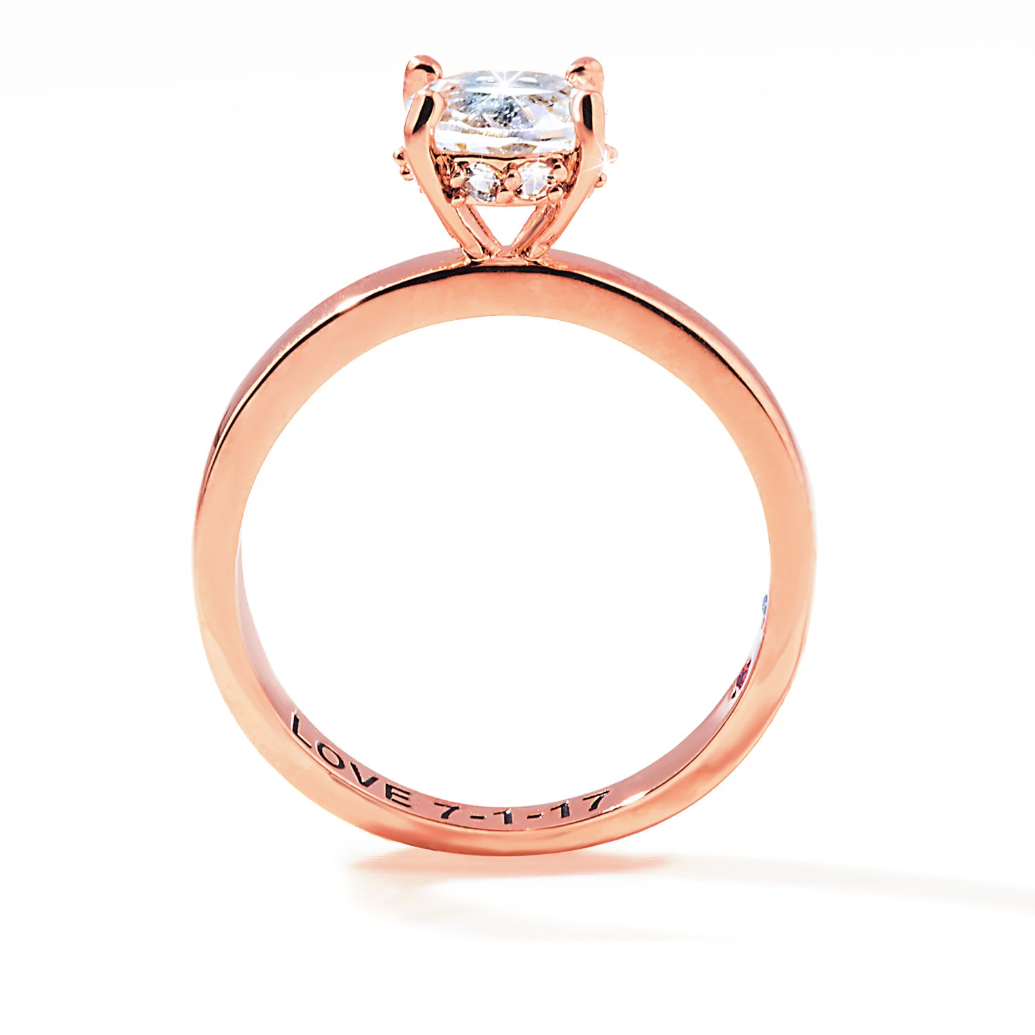 Rose Gold over Sterling Round Hidden Halo White Topaz Hidden Birthstone Engagement Ring - Image 6