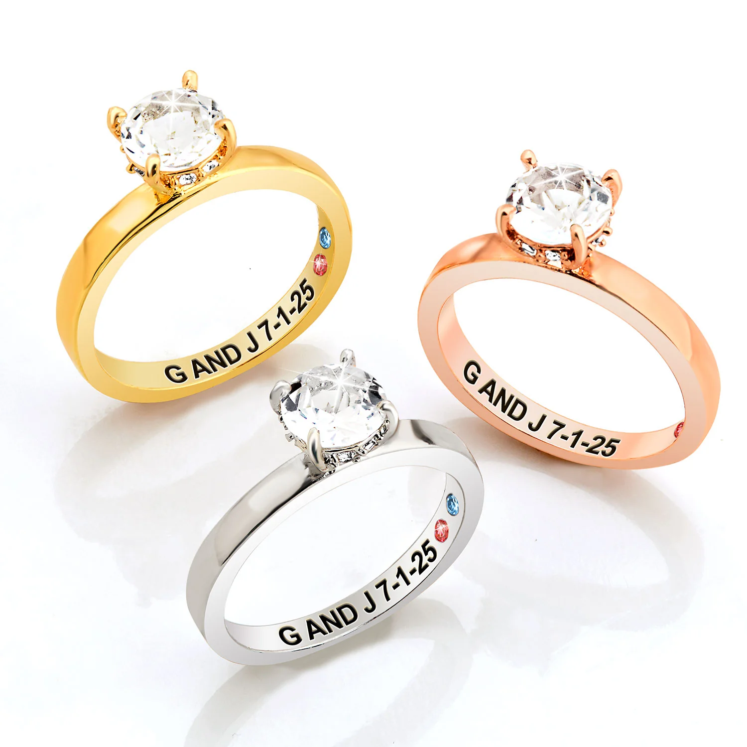 Rose Gold over Sterling Round Hidden Halo White Topaz Hidden Birthstone Engagement Ring - Image 7