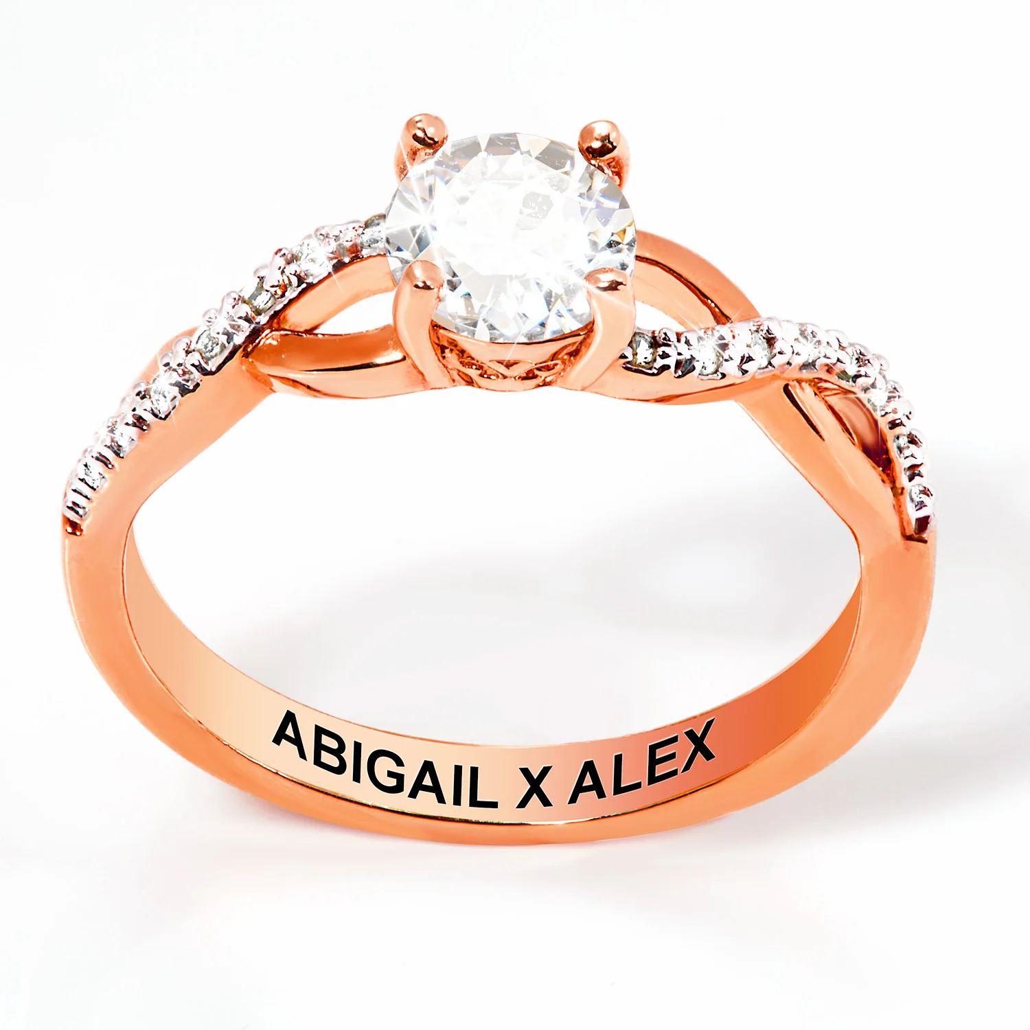 Rose Gold over Sterling Round White Topaz Twist Engagement Ring - Image 3