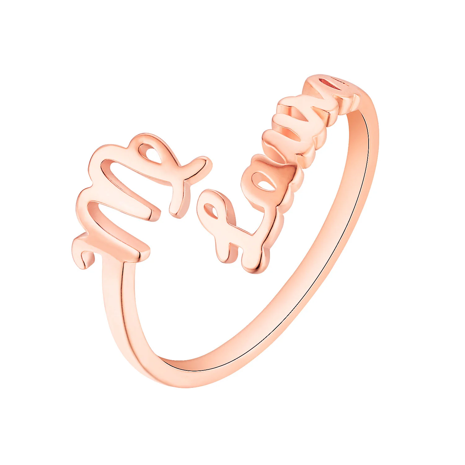 Rose Gold over Sterling Script Name and Zodiac Sign Bypass Ring - Image 3