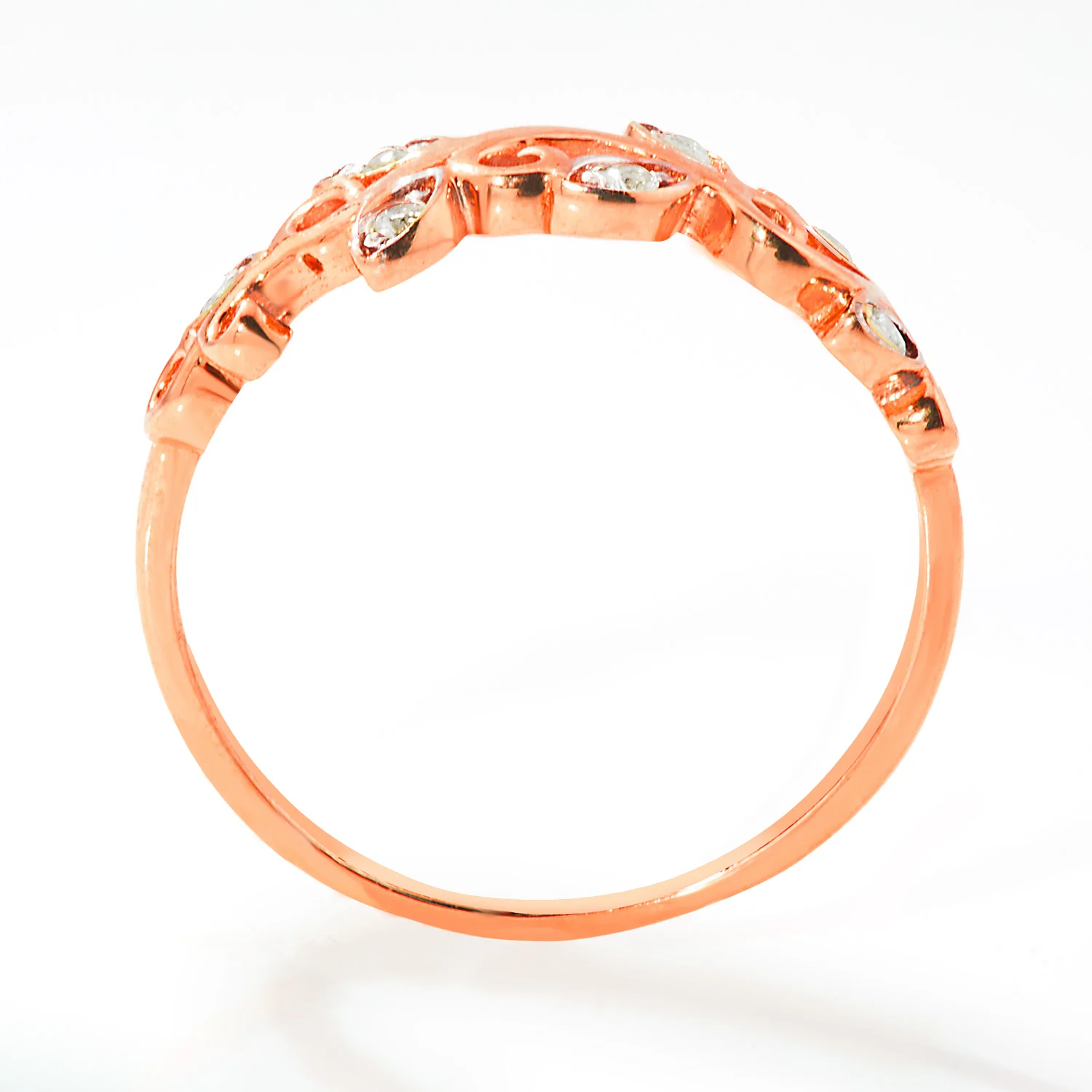Rose Gold over Sterling Scroll Leaf White Topaz Band Ring - Image 5