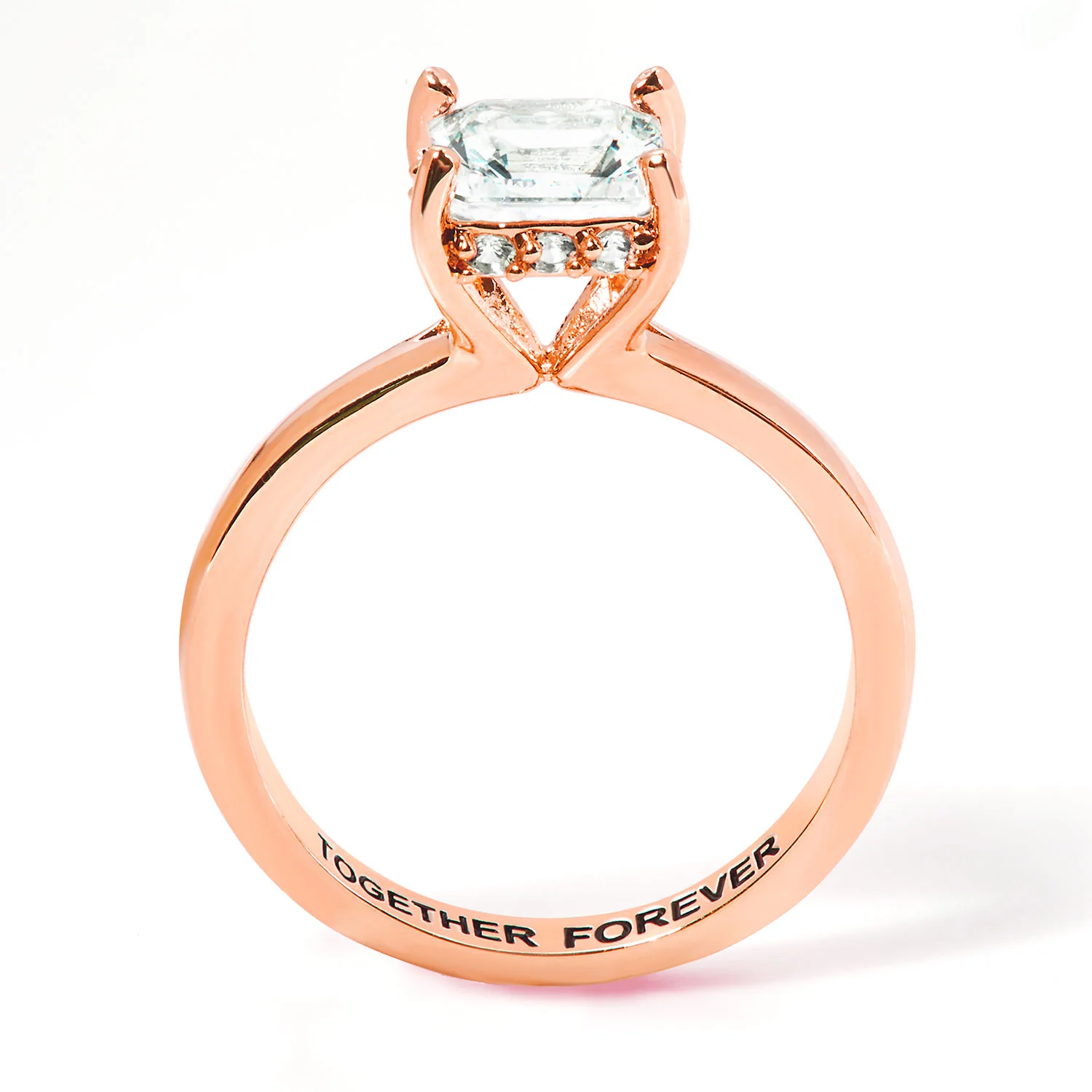 Rose Gold over Sterling Square Hidden Halo White Topaz Engagement Ring - Image 5