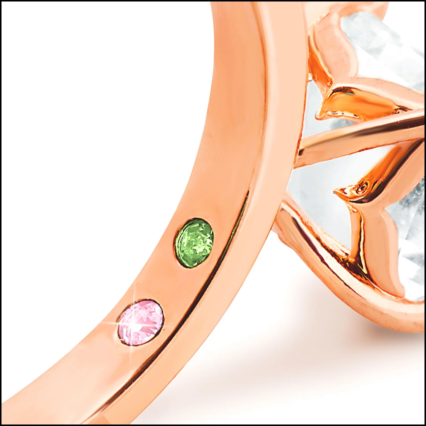 Rose Gold over Sterling Square White Topaz Hidden Messages Birthstone Ring - Image 5