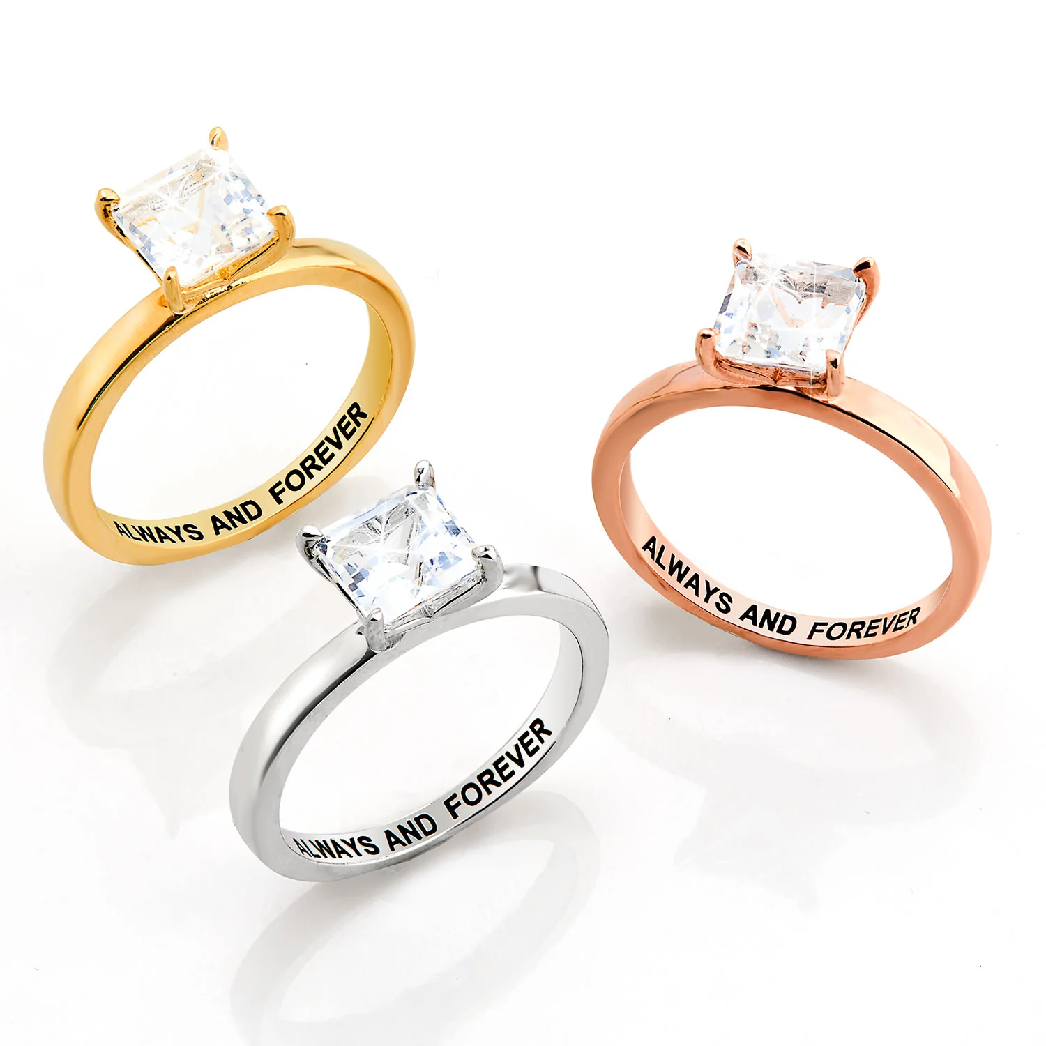 Rose Gold over Sterling Square White Topaz Hidden Messages Birthstone Ring - Image 7
