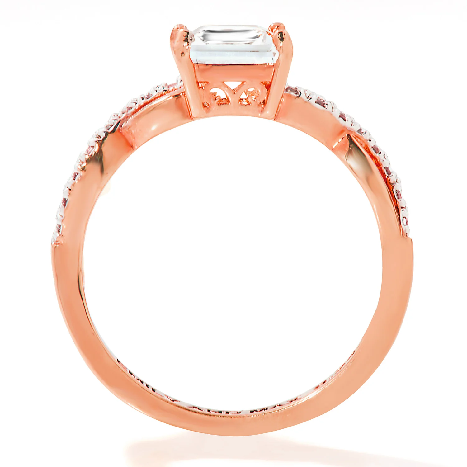 Rose Gold over Sterling Square White Topaz Twist Engagement Ring - Image 5