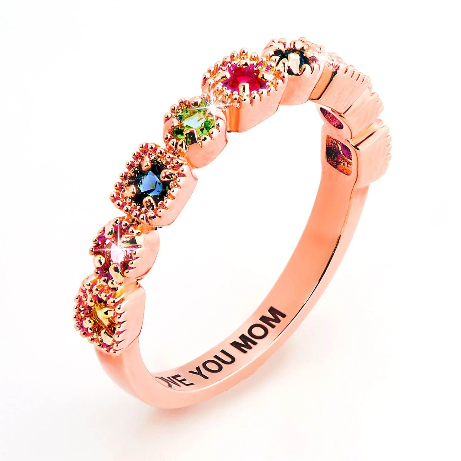 Rose Gold over Sterling Vintage Family Birthstone Ring - Image 2