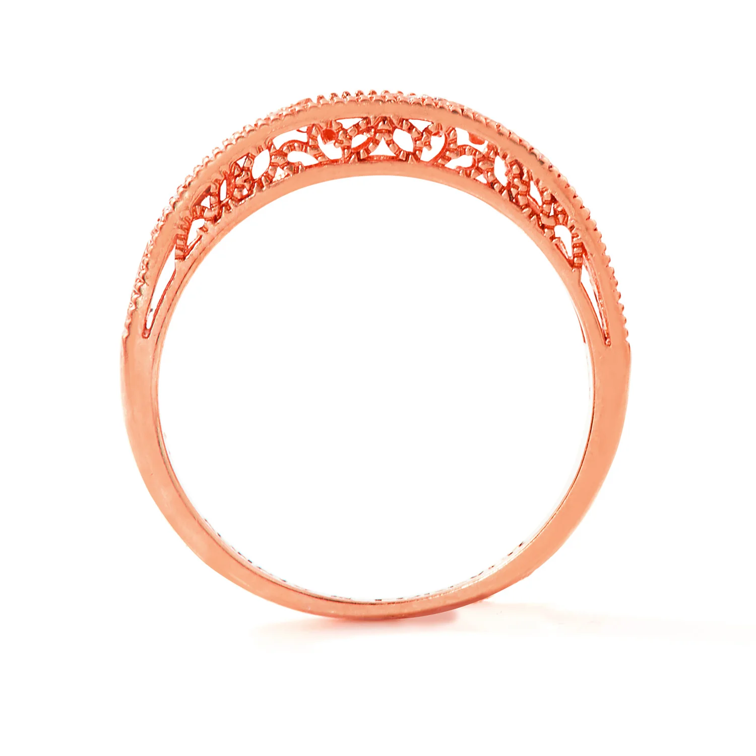 Rose Gold over Sterling Vintage Filigree White Topaz Band Ring - Image 5