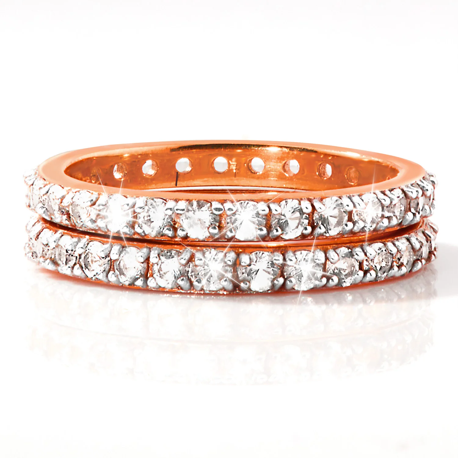 Rose Gold over Sterling White Topaz Eternity Band - 2pc Set