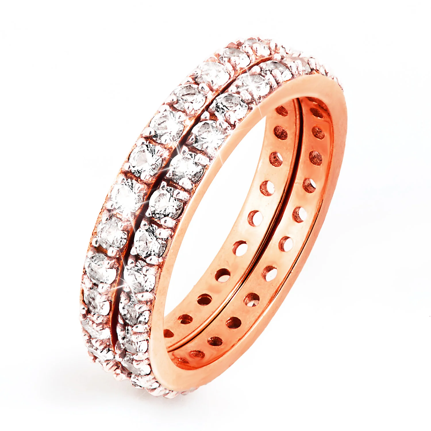 Rose Gold over Sterling White Topaz Eternity Band - 2pc Set - Image 4