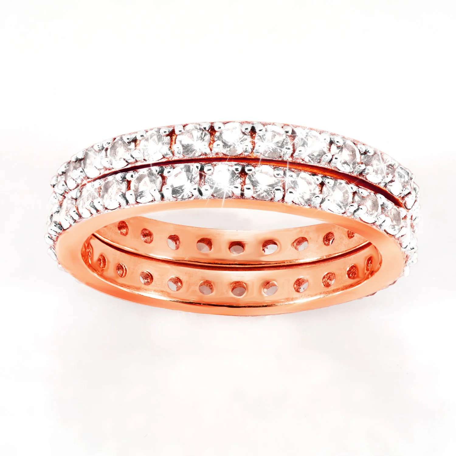 Rose Gold over Sterling White Topaz Eternity Band - 2pc Set - Image 5