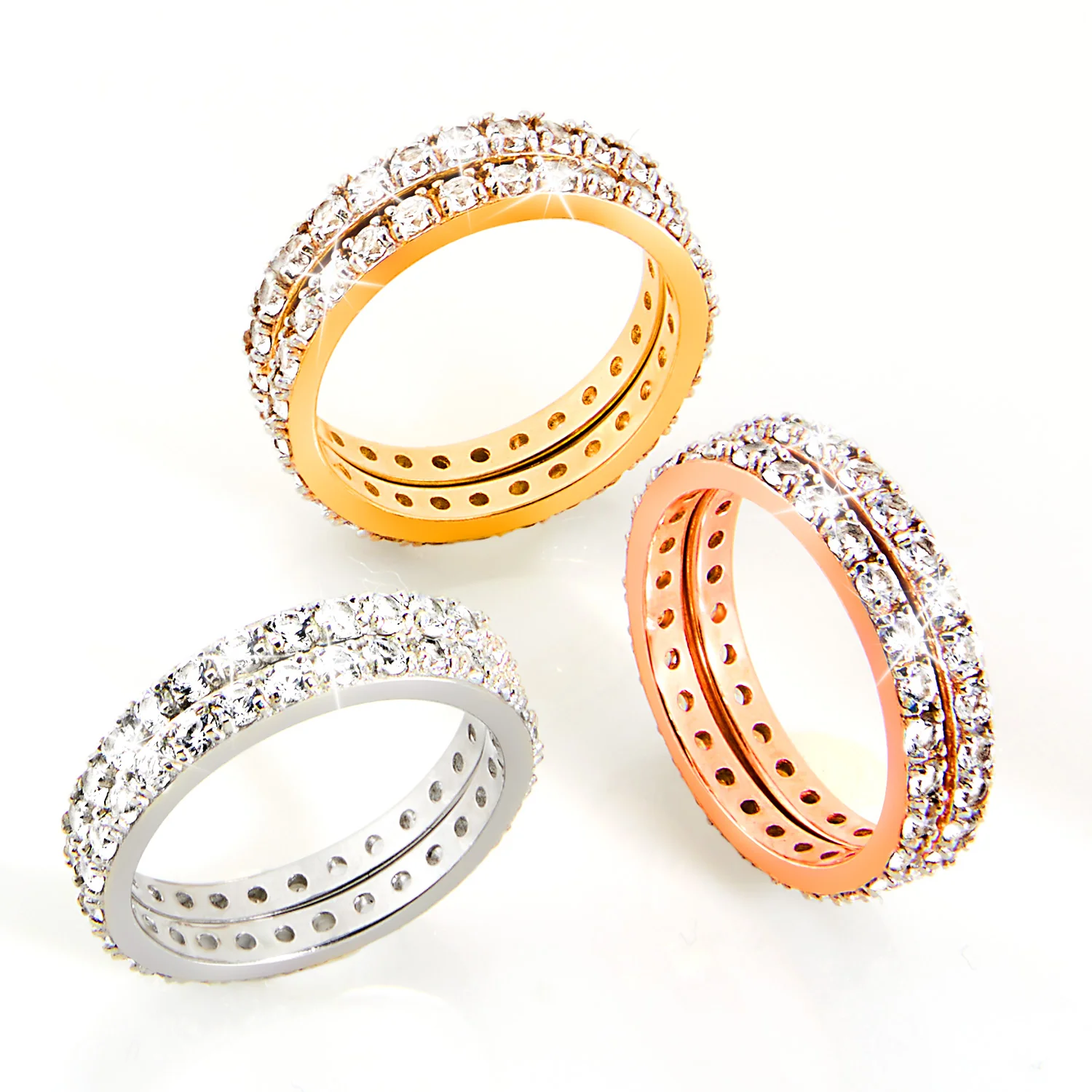 Rose Gold over Sterling White Topaz Eternity Band - 2pc Set - Image 6
