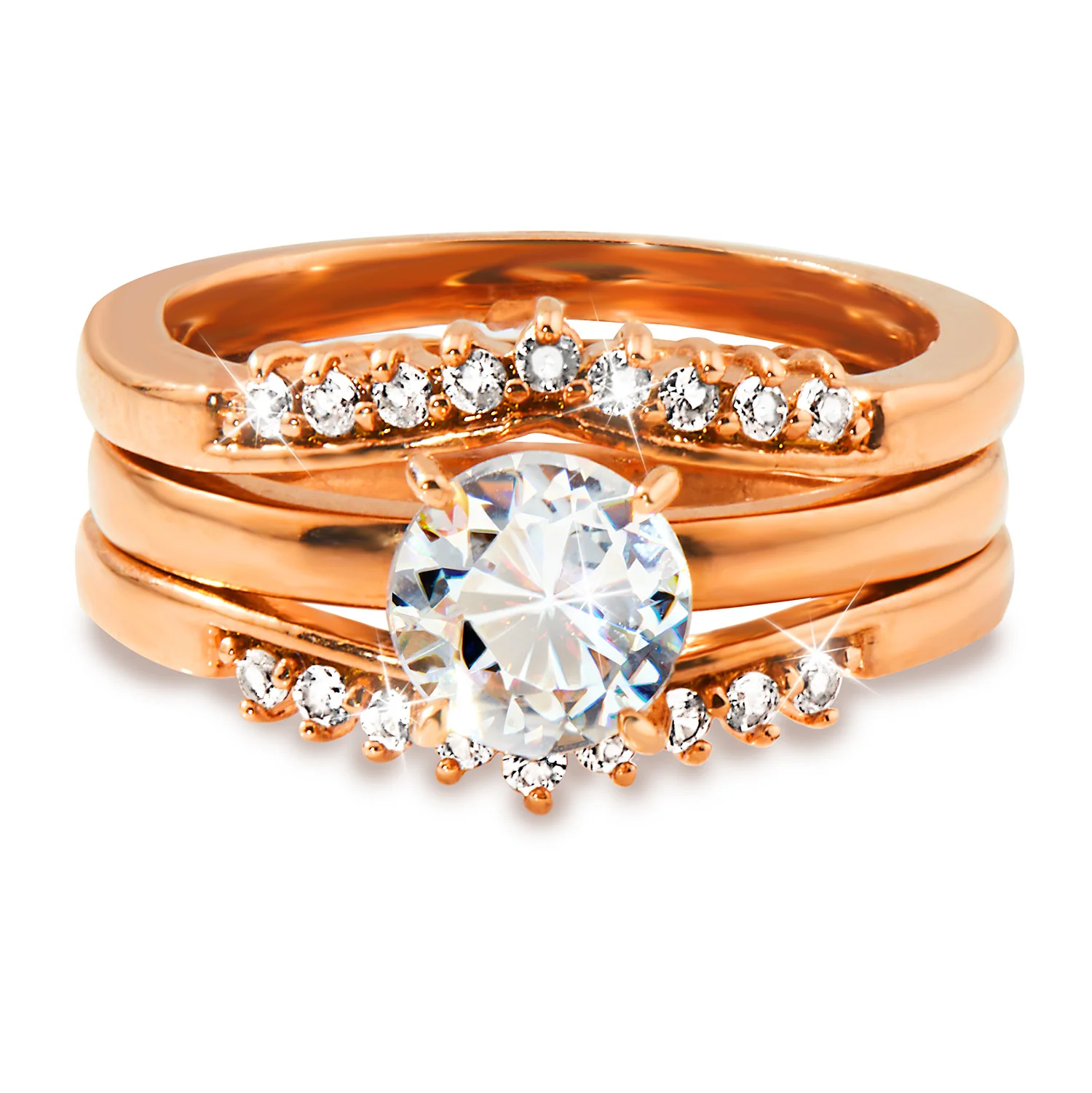 Rose Gold over Sterling White Topaz Solitaire with Enhancer Engraved Engagement Ring Set
