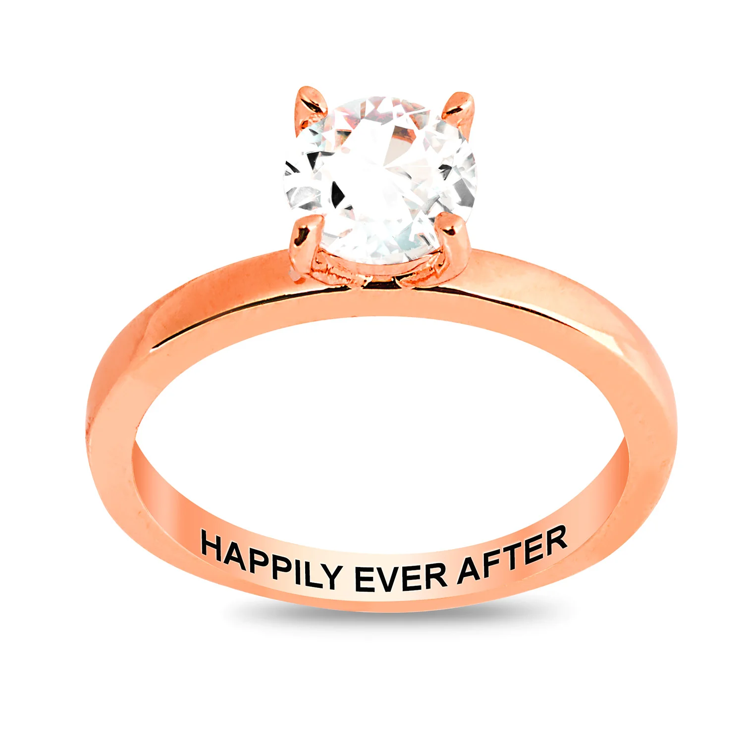 Rose Gold over Sterling White Topaz Solitaire with Enhancer Engraved Engagement Ring Set - Image 6