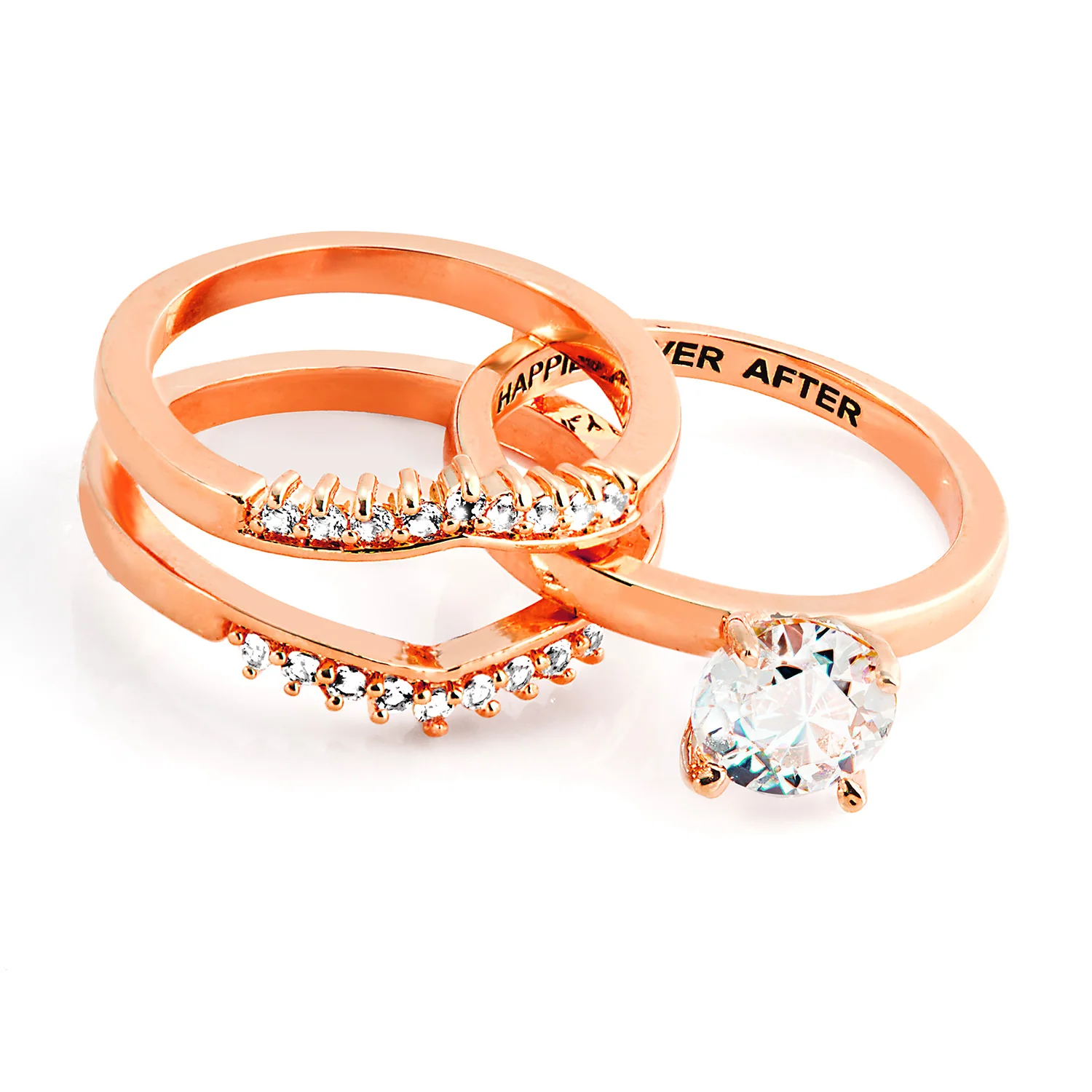 Rose Gold over Sterling White Topaz Solitaire with Enhancer Engraved Engagement Ring Set - Image 7