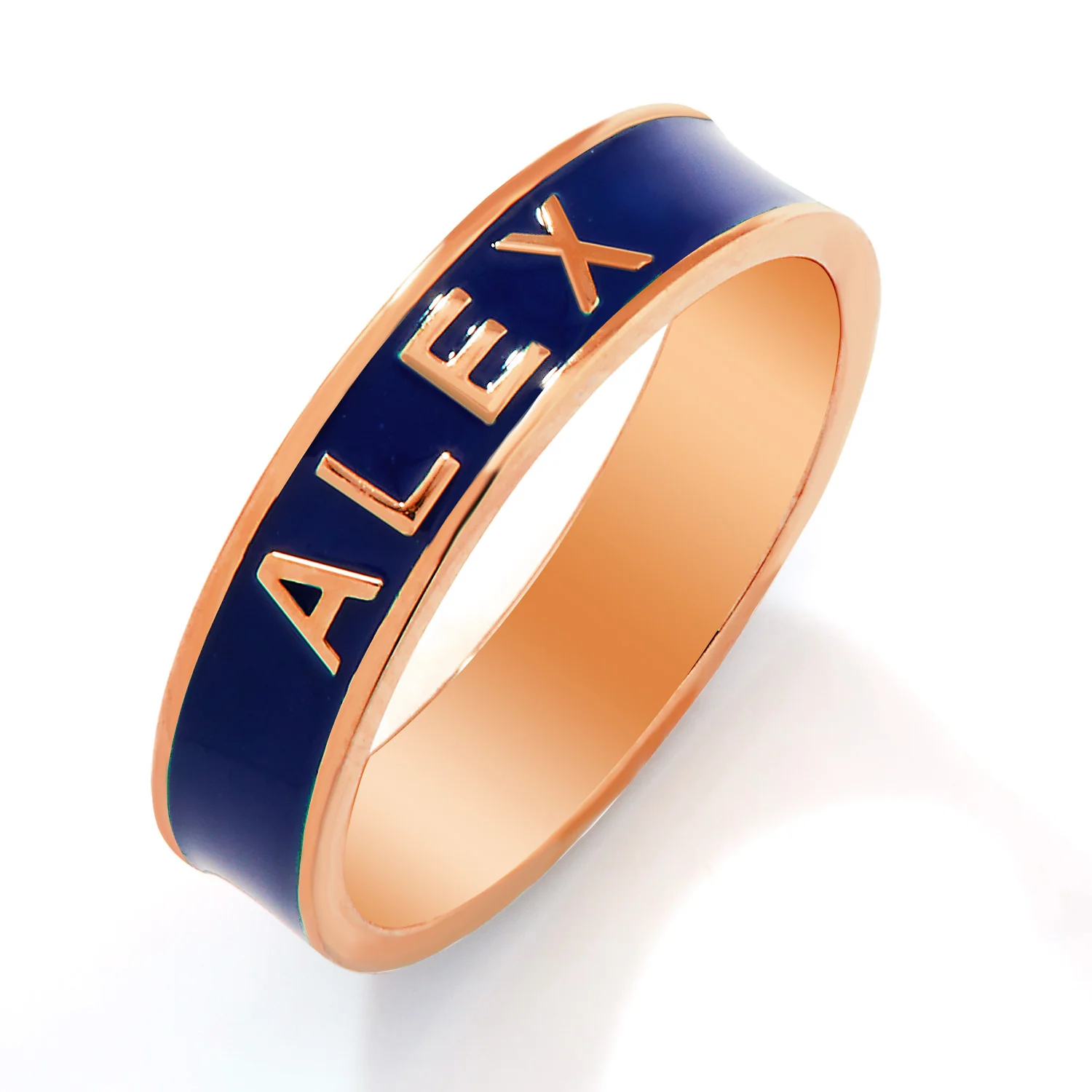 Rose Gold Plated 4.5mm wide Birthmonth Enamel Name Band Ring - Image 3