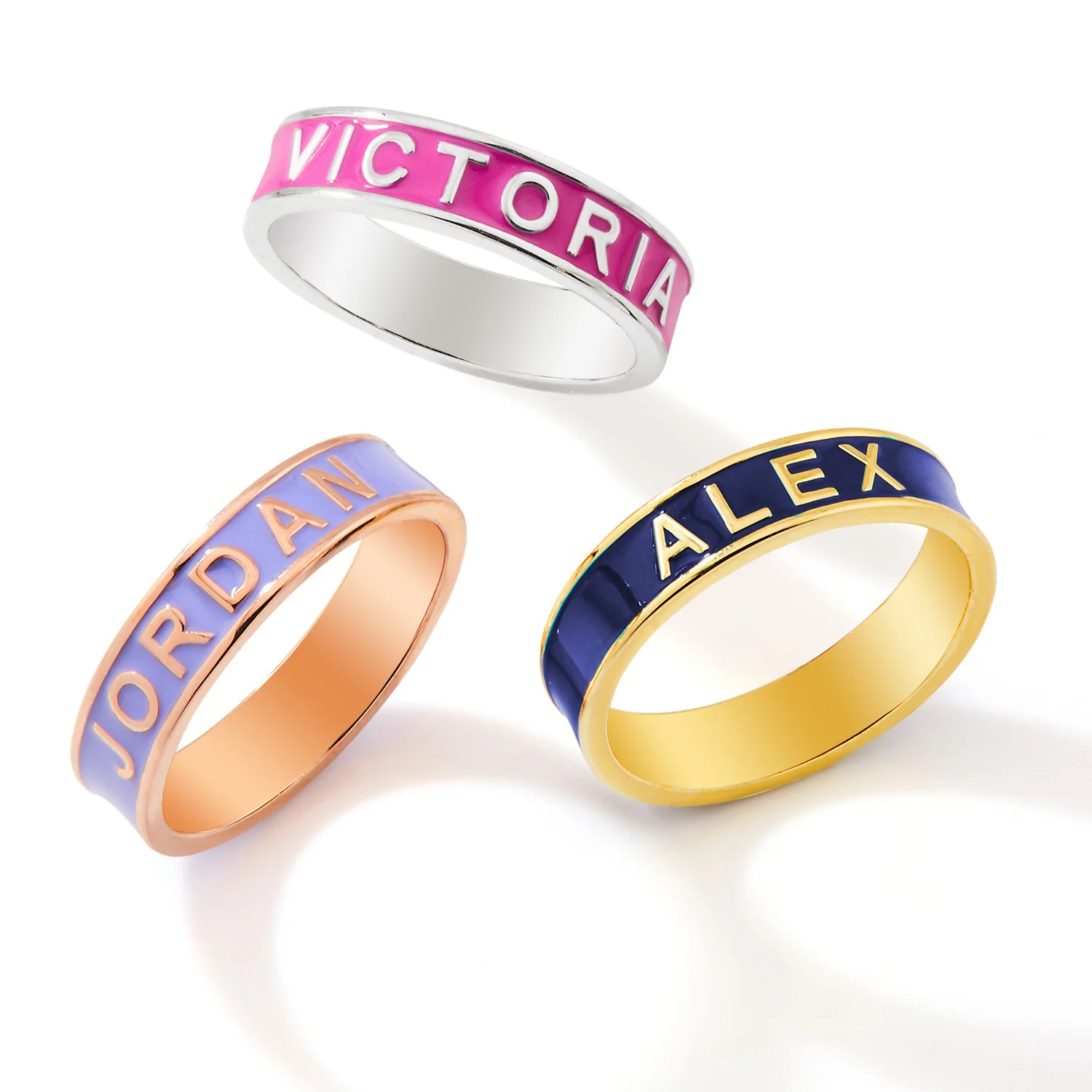 Rose Gold Plated 4.5mm wide Birthmonth Enamel Name Band Ring - Image 4