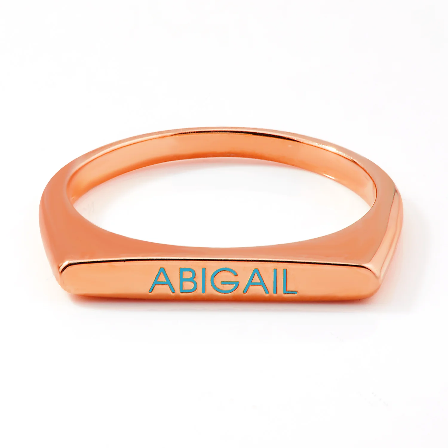 Rose Gold Plated Birthmonth Enamel Name Rectangular Stackable Ring