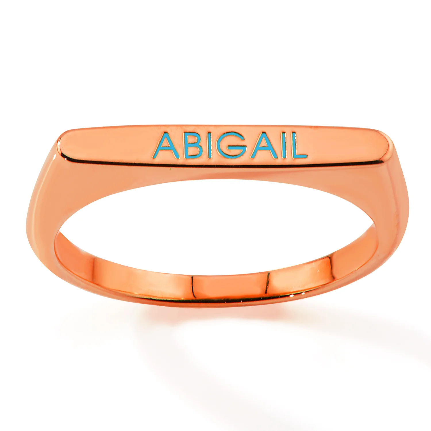 Rose Gold Plated Birthmonth Enamel Name Rectangular Stackable Ring - Image 3