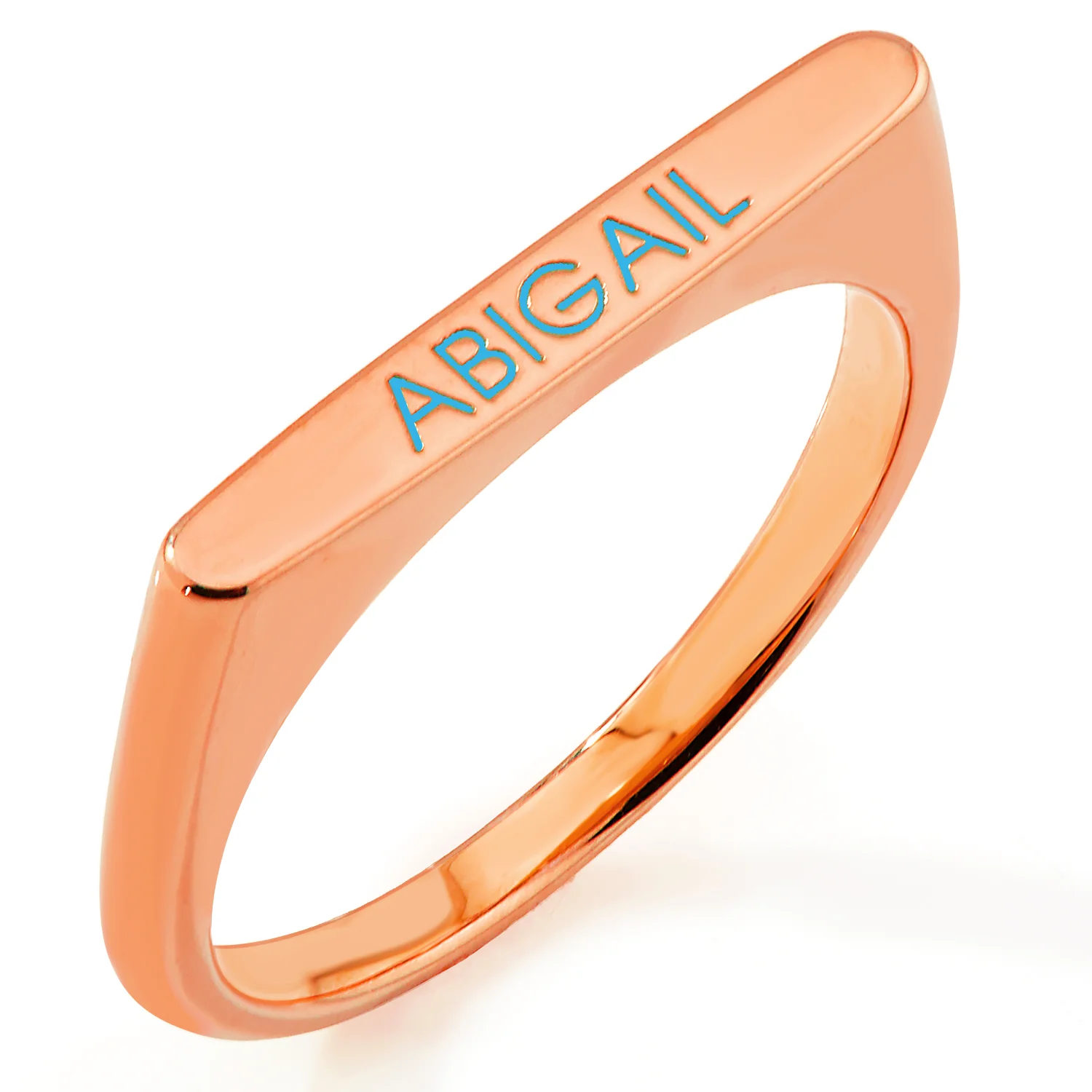 Rose Gold Plated Birthmonth Enamel Name Rectangular Stackable Ring - Image 4