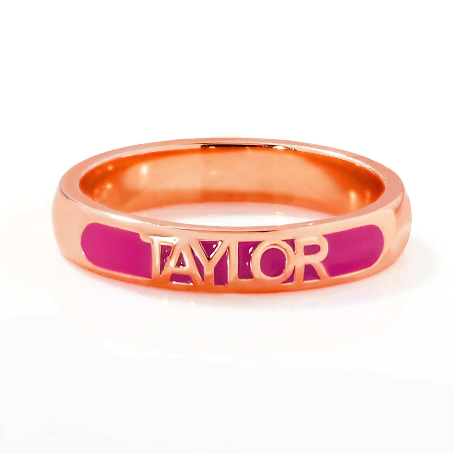 Rose Gold Plated Birthmonth Enamel Name Rounded Band Ring