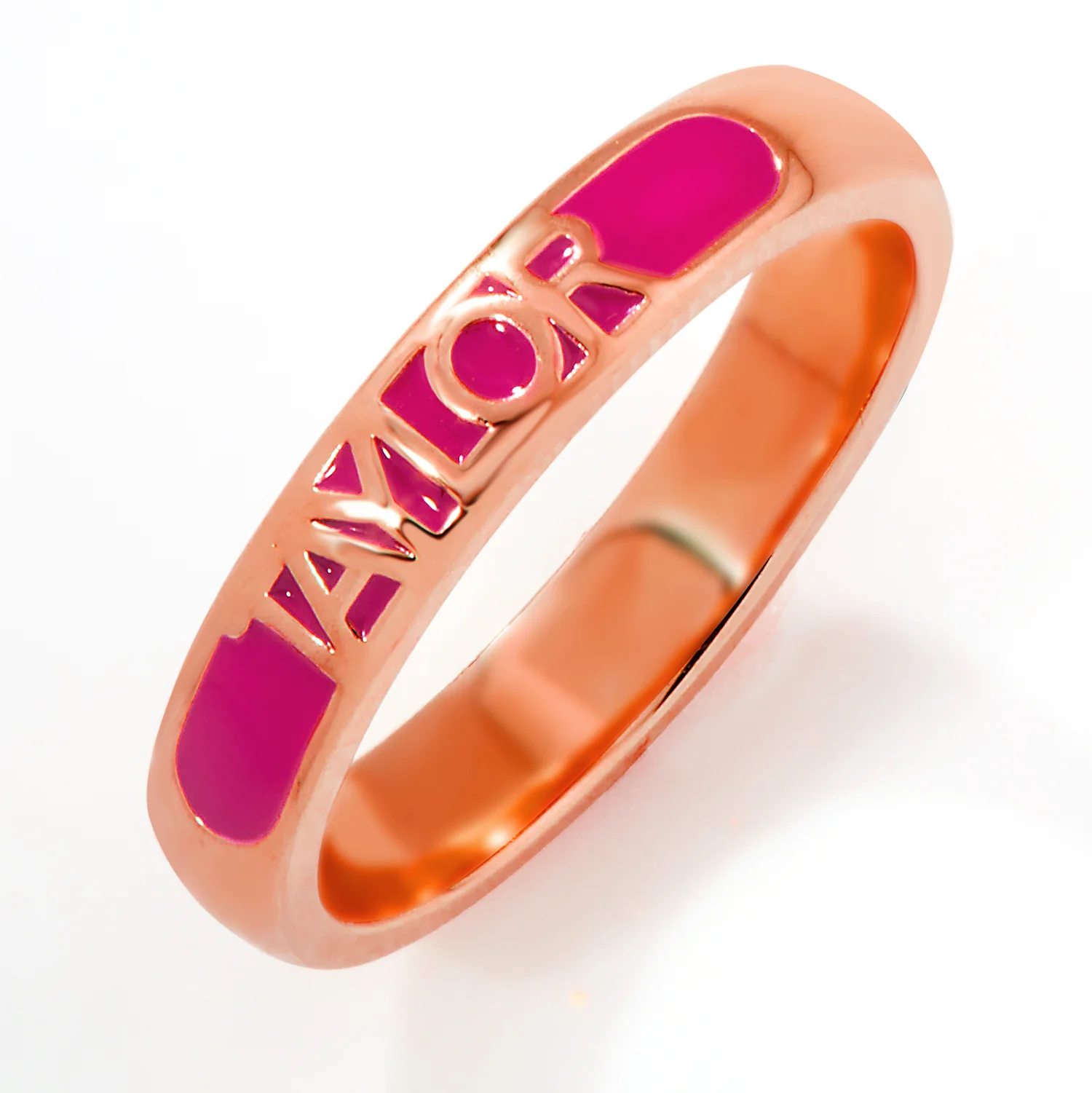 Rose Gold Plated Birthmonth Enamel Name Rounded Band Ring - Image 4