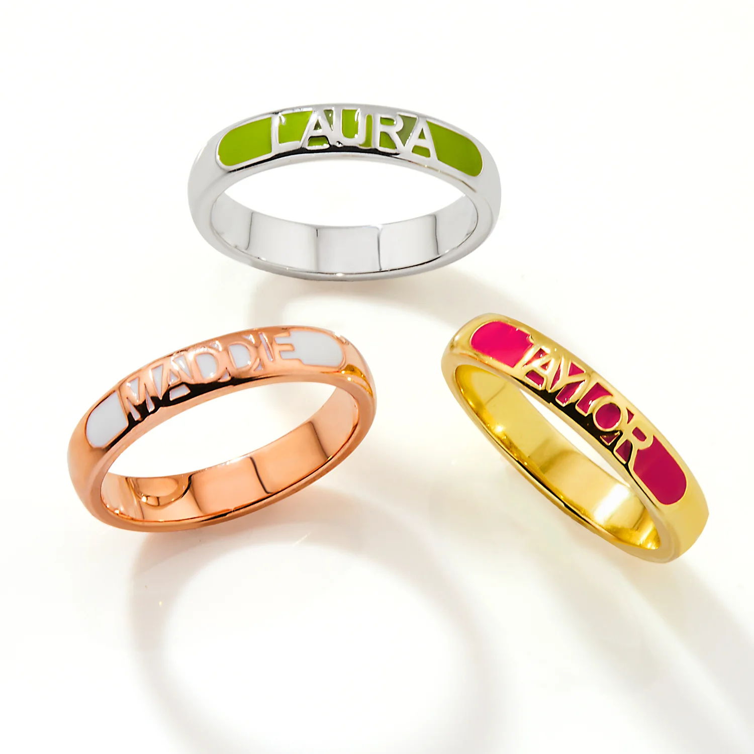 Rose Gold Plated Birthmonth Enamel Name Rounded Band Ring - Image 5