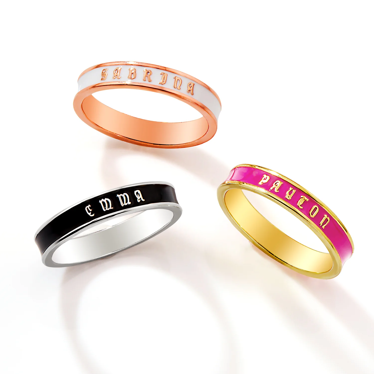 Rose Gold Plated Birthmonth Enamel Old English Name Band Ring - Image 5
