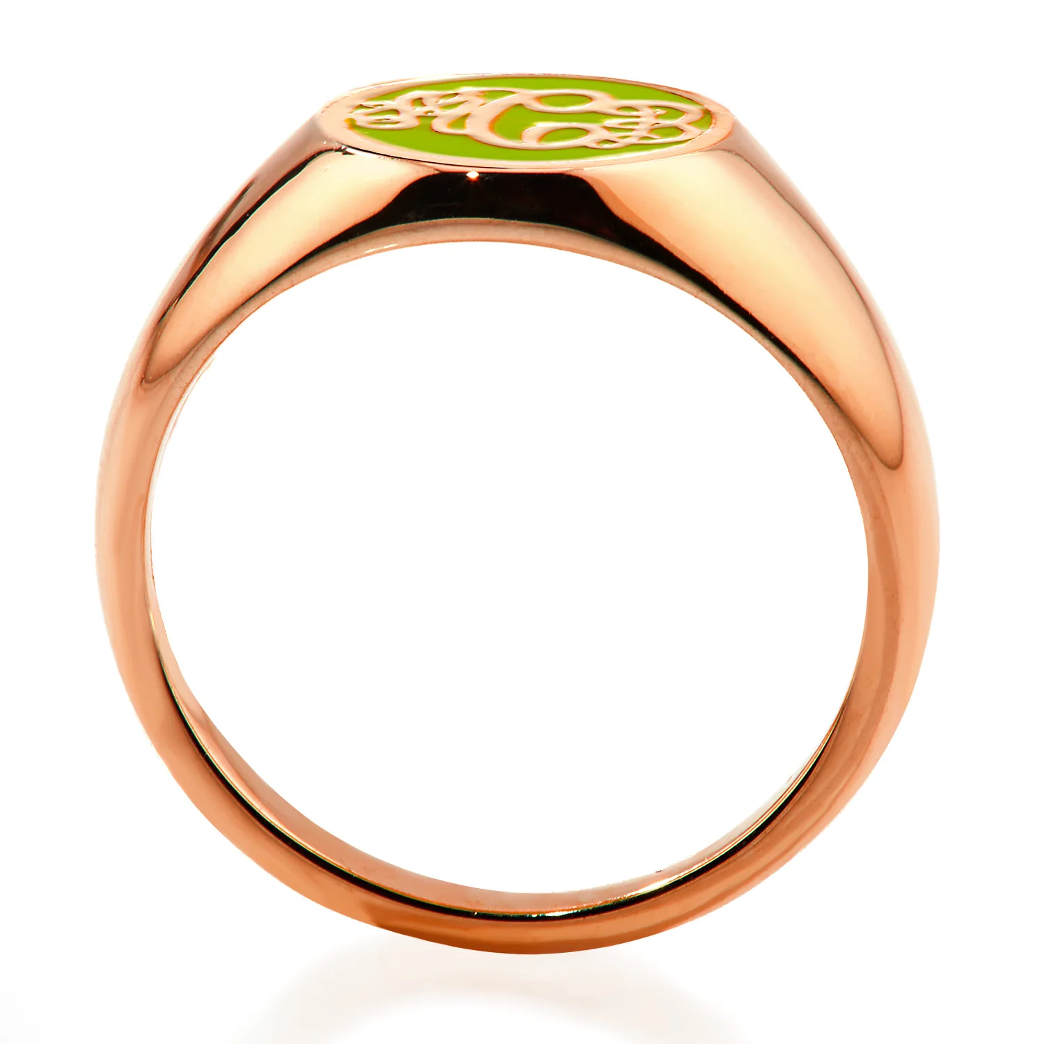 Rose Gold Plated Birthmonth Enamel Script Monogram Signet Ring - Image 4