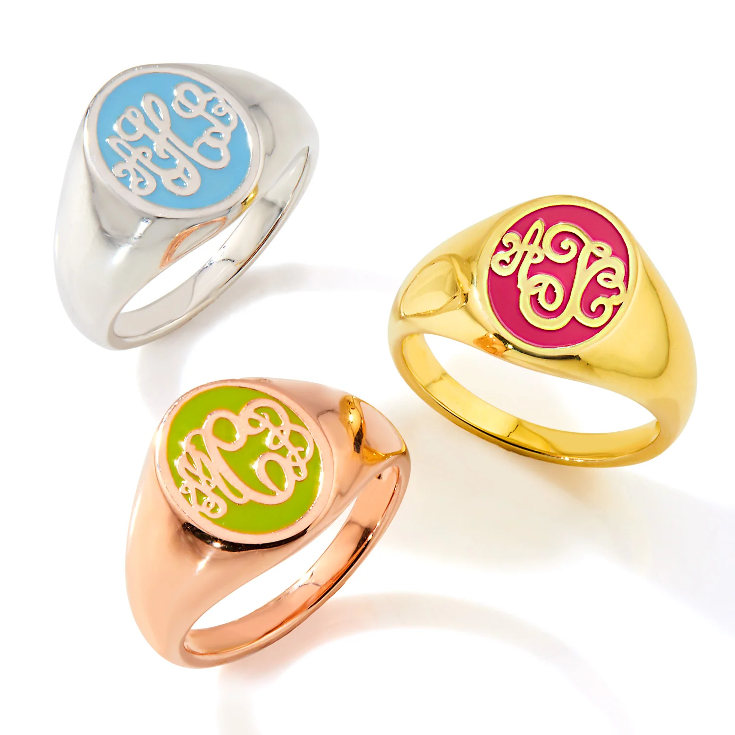 Rose Gold Plated Birthmonth Enamel Script Monogram Signet Ring - Image 6