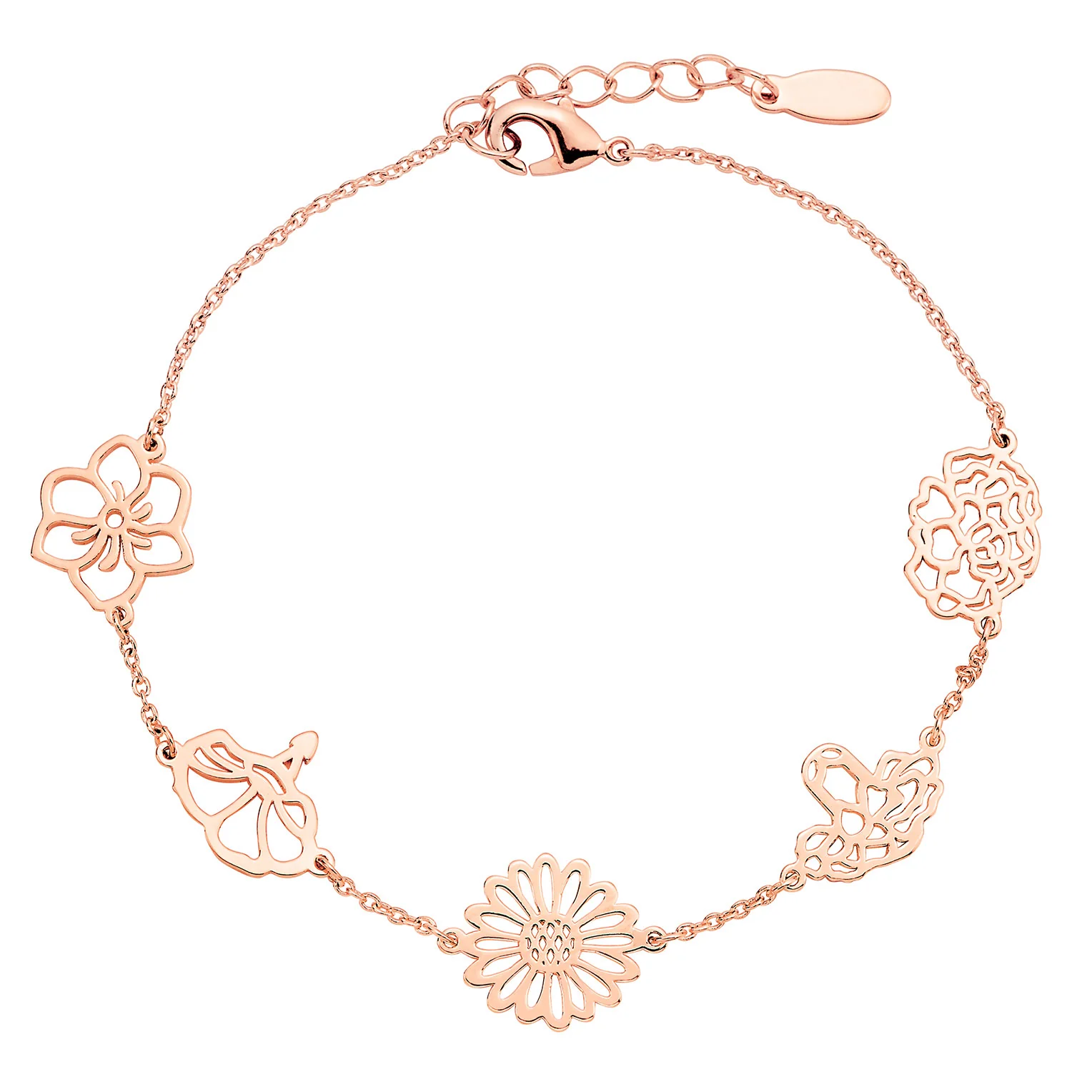 Rose Gold Plated Birthmonth Flower Station Bracelet - Image 3