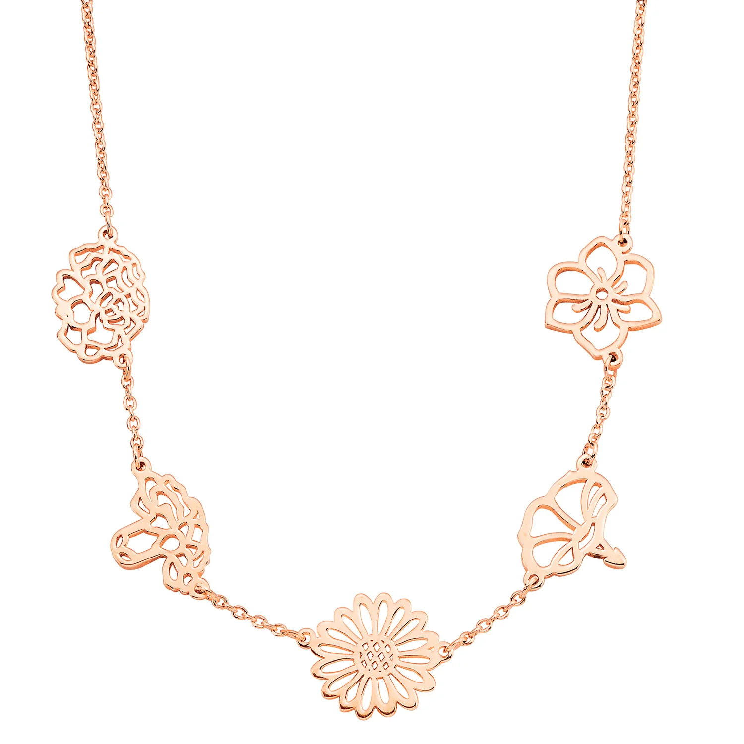Rose Gold Plated Birthmonth Flower Station Necklace - Image 3