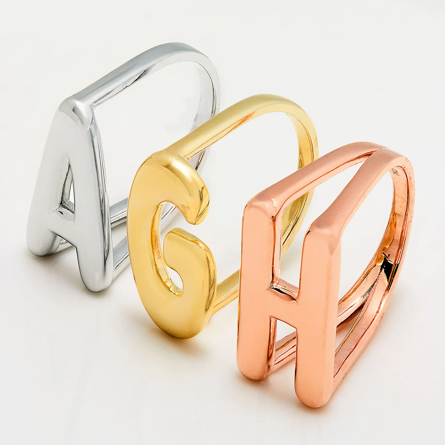 Rose Gold Plated Bold Balloon Letter Horizontal Initial Ring - Image 4