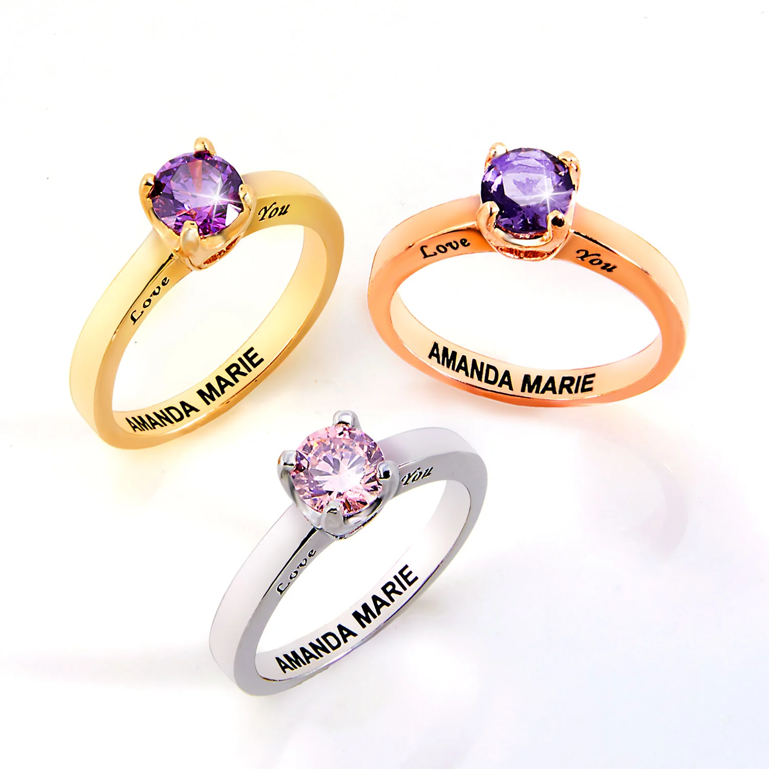 Rose Gold Plated Round Birthstone “Close to Your Heart” Solitaire Ring - Image 3