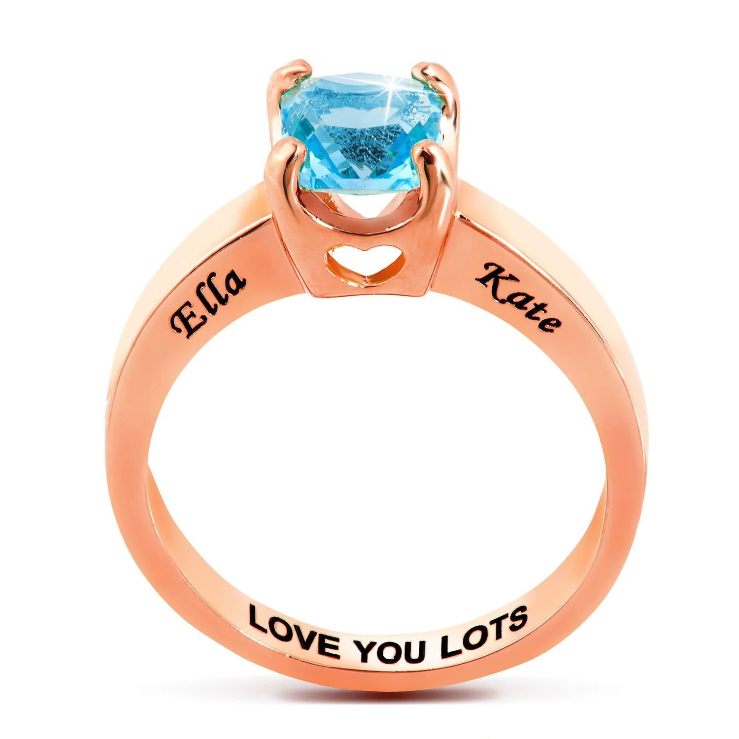 Rose Gold Plated Square Birthstone “Close to Your Heart” Solitaire Ring - Image 2
