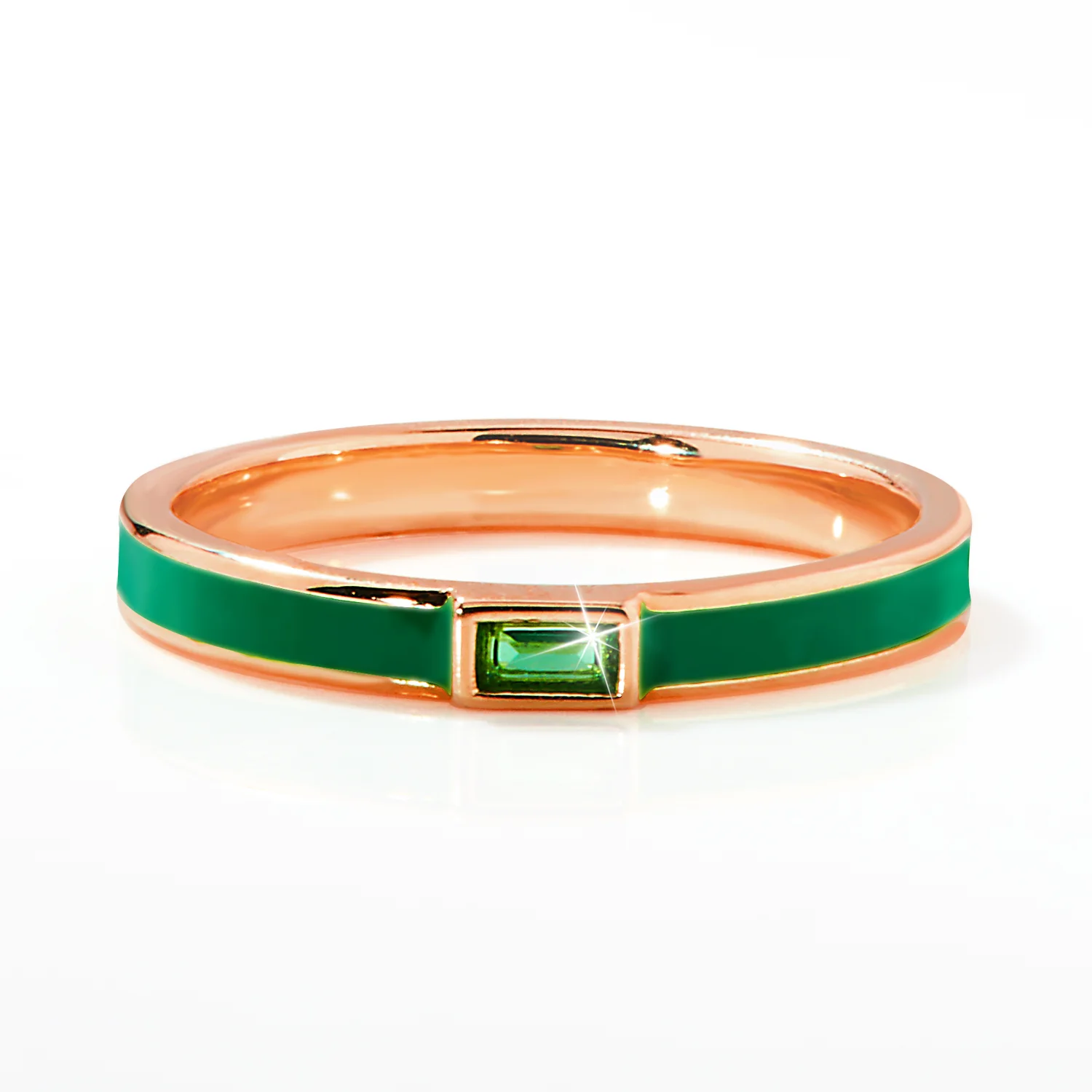 Rose Gold Plated Enamel and Birthstone Stackable Band Ring - Image 3