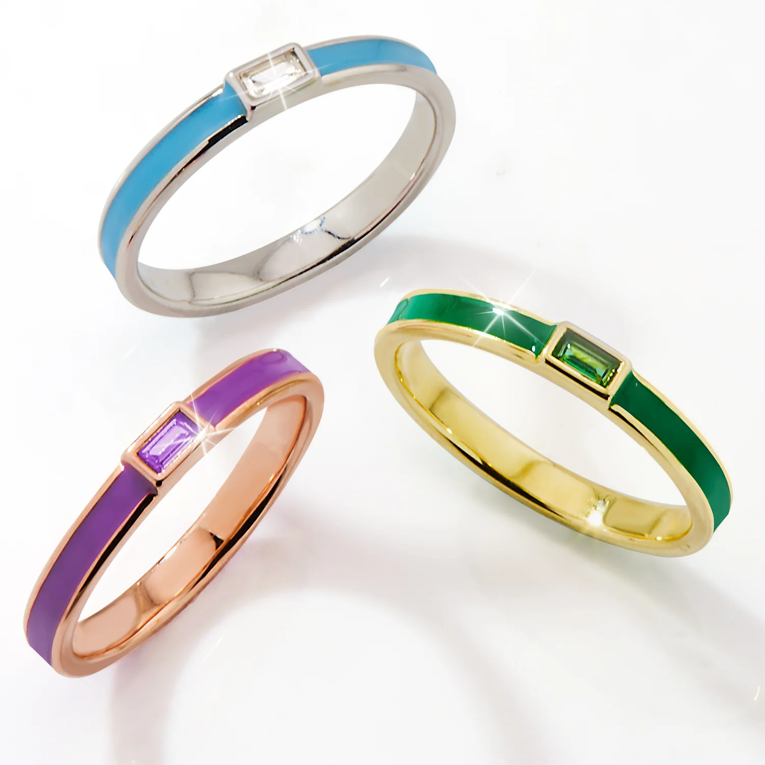Rose Gold Plated Enamel and Birthstone Stackable Band Ring - Image 5
