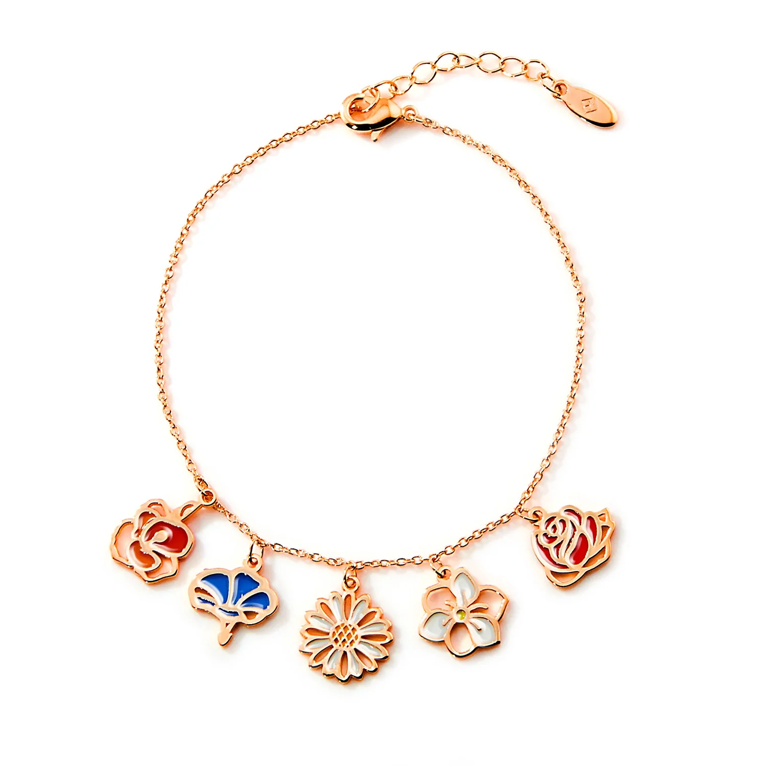 Rose Gold Plated Enamel Birth Month Flower Charm Bracelet