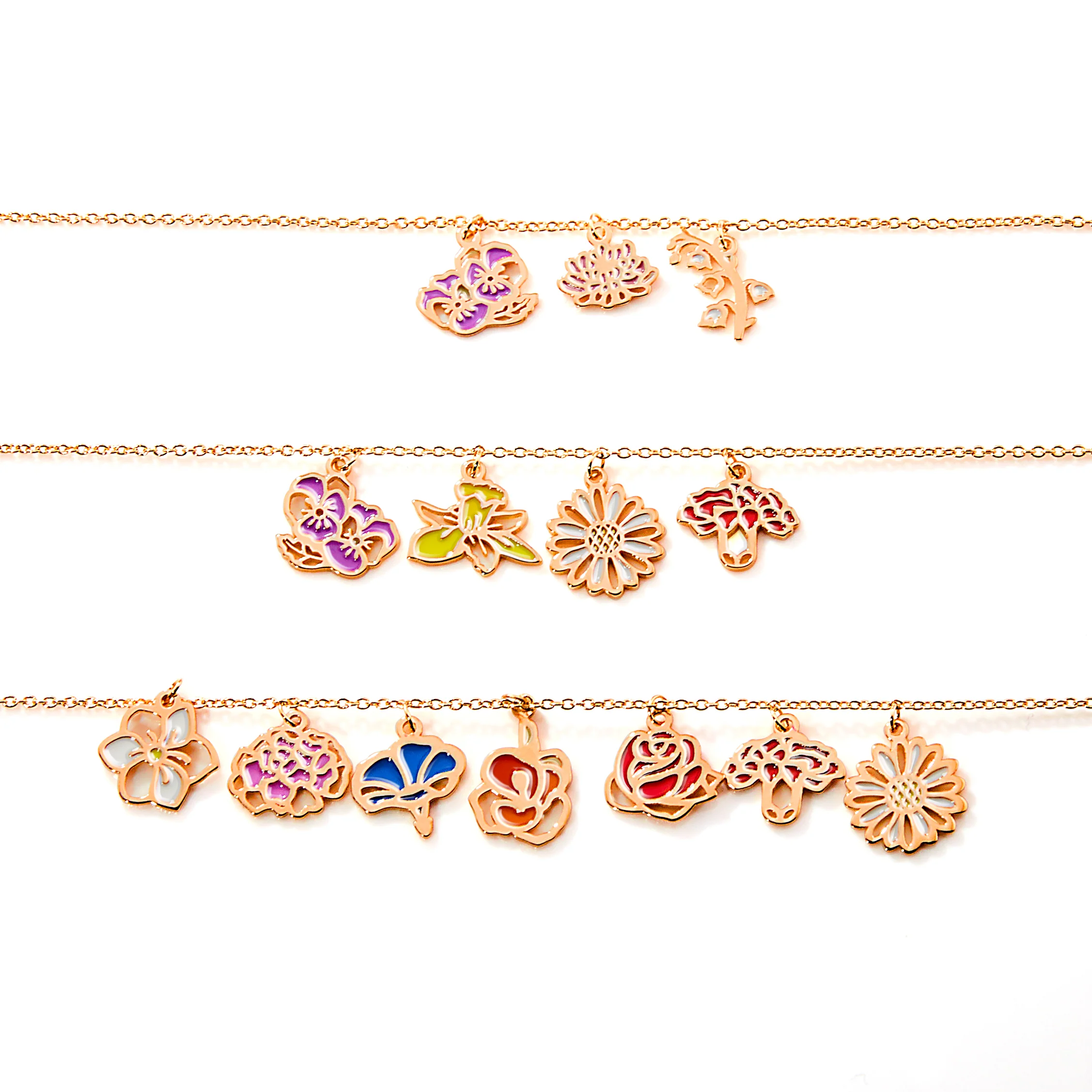 Rose Gold Plated Enamel Birth Month Flower Charm Bracelet - Image 3