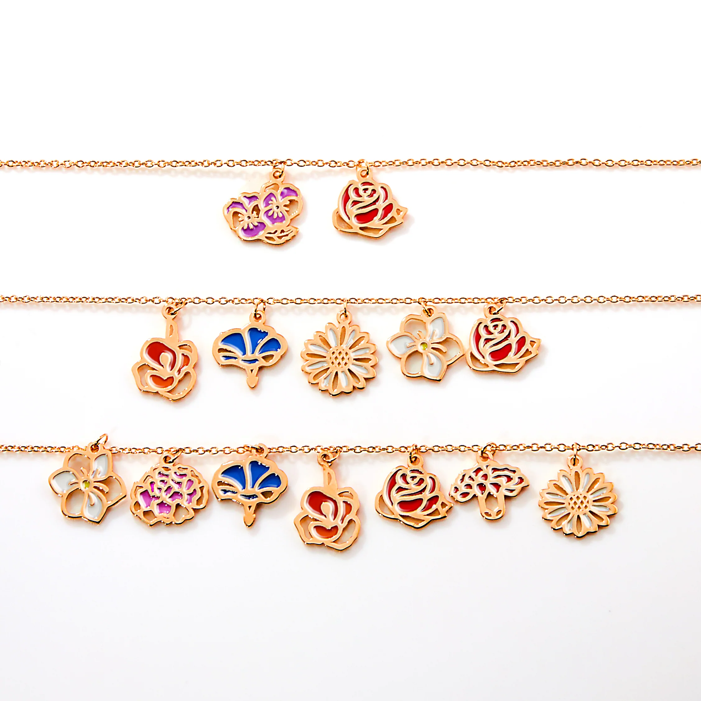 Rose Gold Plated Enamel Birth Month Flower Charm Bracelet - Image 4