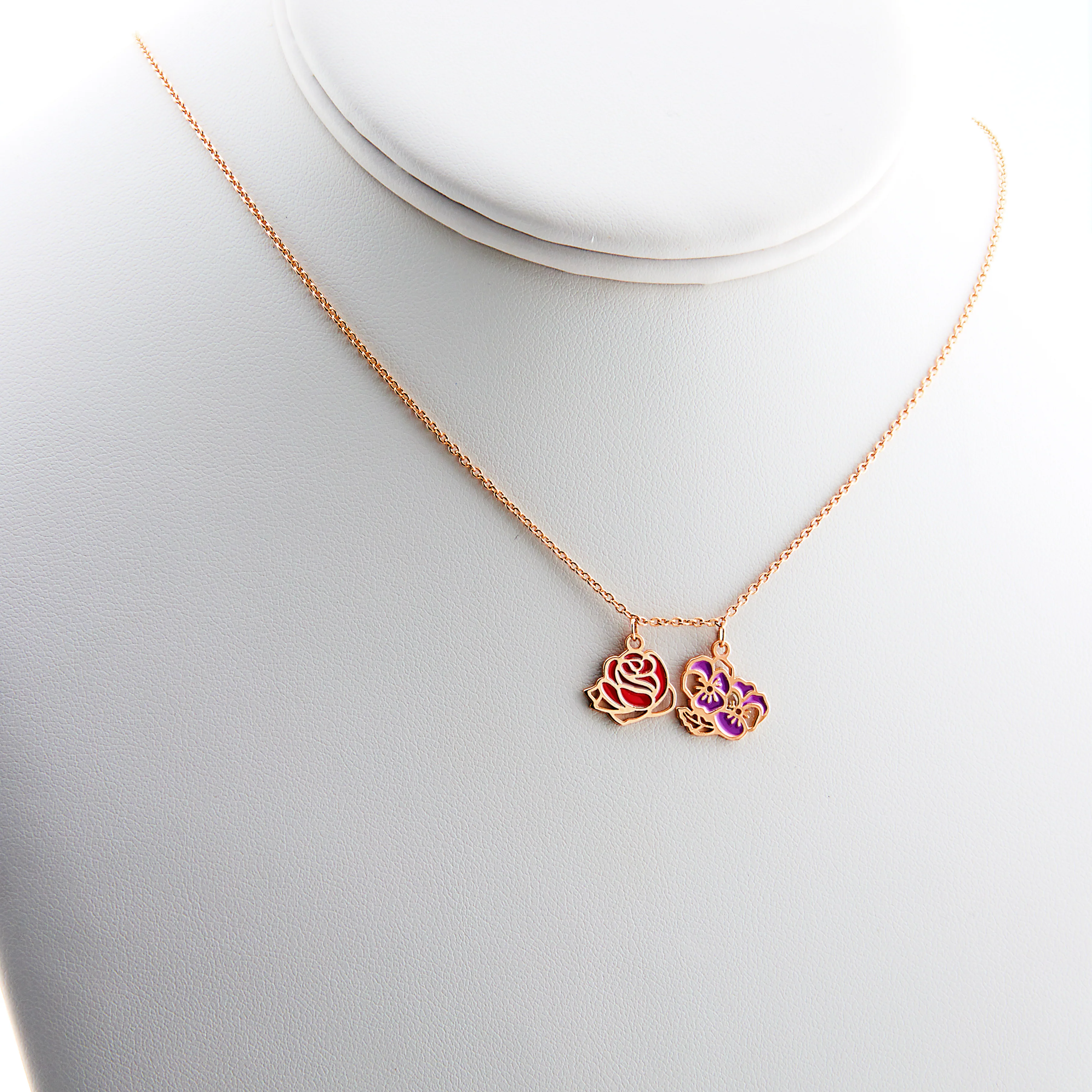 Rose Gold Plated Enamel Birth Month Flower Charm Necklace - Image 5