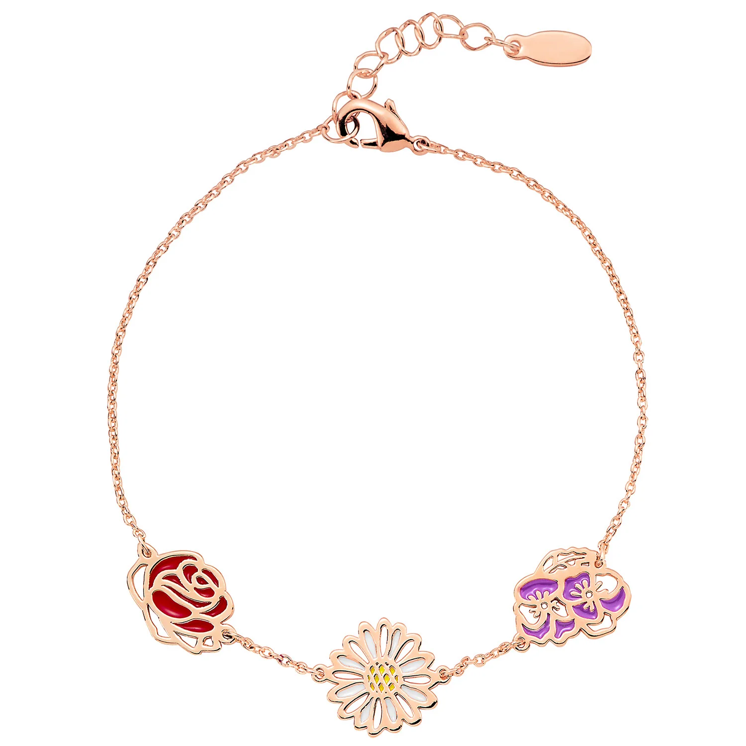 Rose Gold Plated Enamel Birthmonth Flower Station Bracelet - Image 4