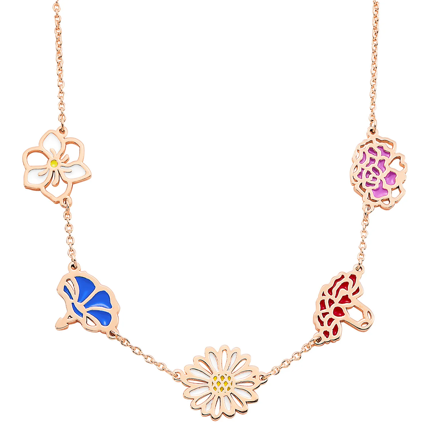 Rose Gold Plated Enamel Birthmonth Flower Station Necklace - Image 3