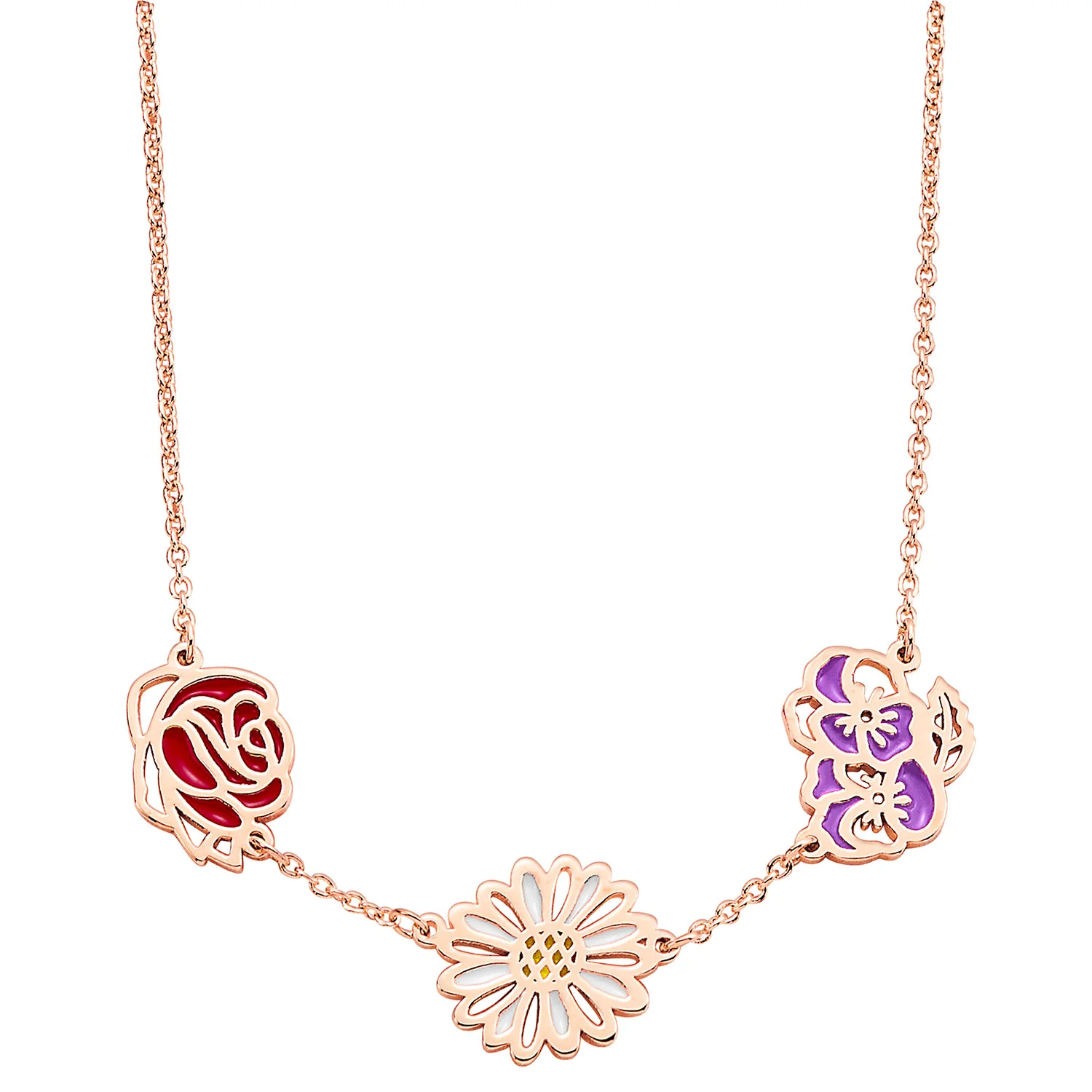 Rose Gold Plated Enamel Birthmonth Flower Station Necklace - Image 4