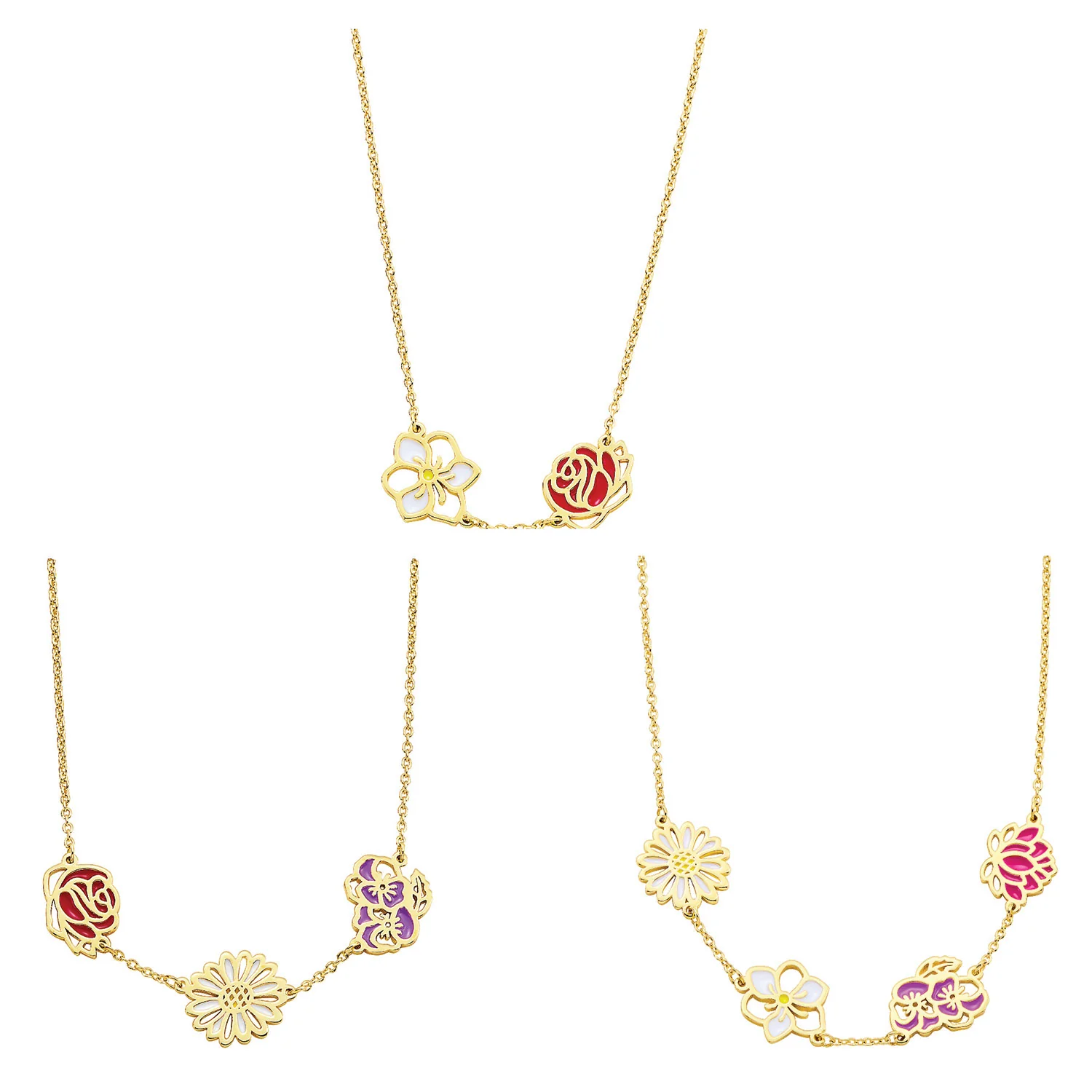 Rose Gold Plated Enamel Birthmonth Flower Station Necklace - Image 5