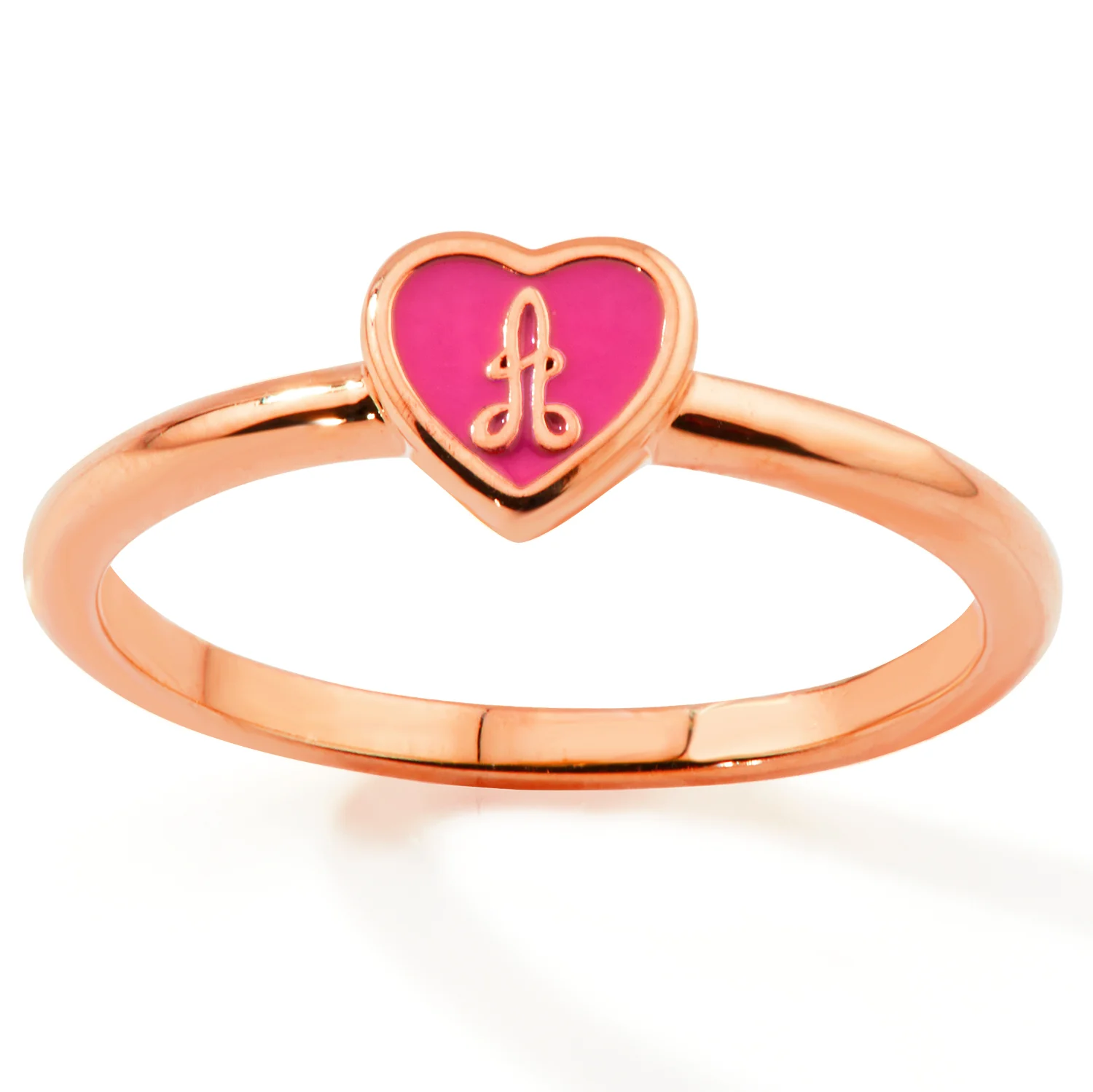Rose Gold Plated Petite Enamel Heart and Script Initial Ring - Image 3