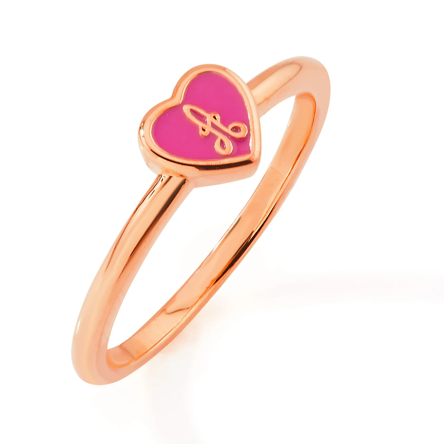 Rose Gold Plated Petite Enamel Heart and Script Initial Ring - Image 4