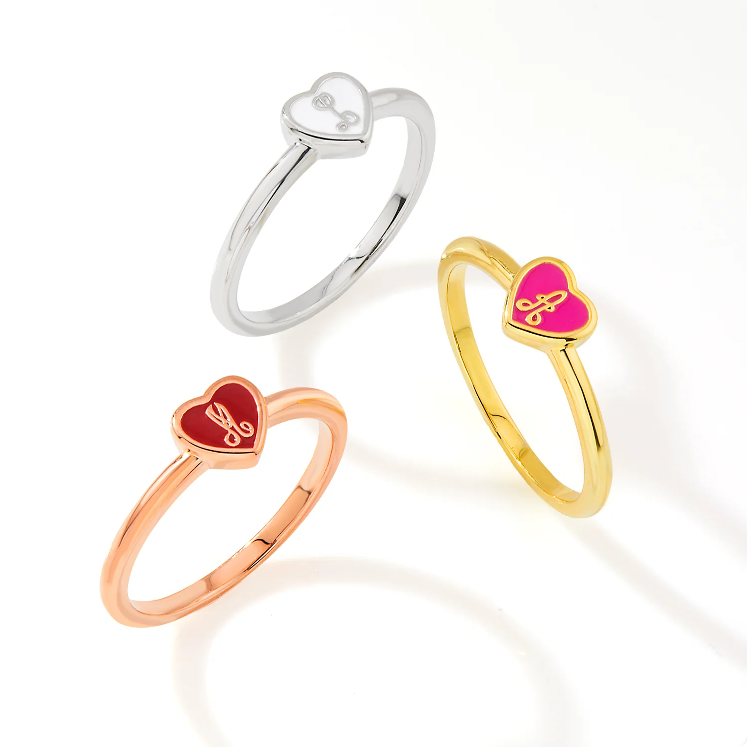Rose Gold Plated Petite Enamel Heart and Script Initial Ring - Image 5